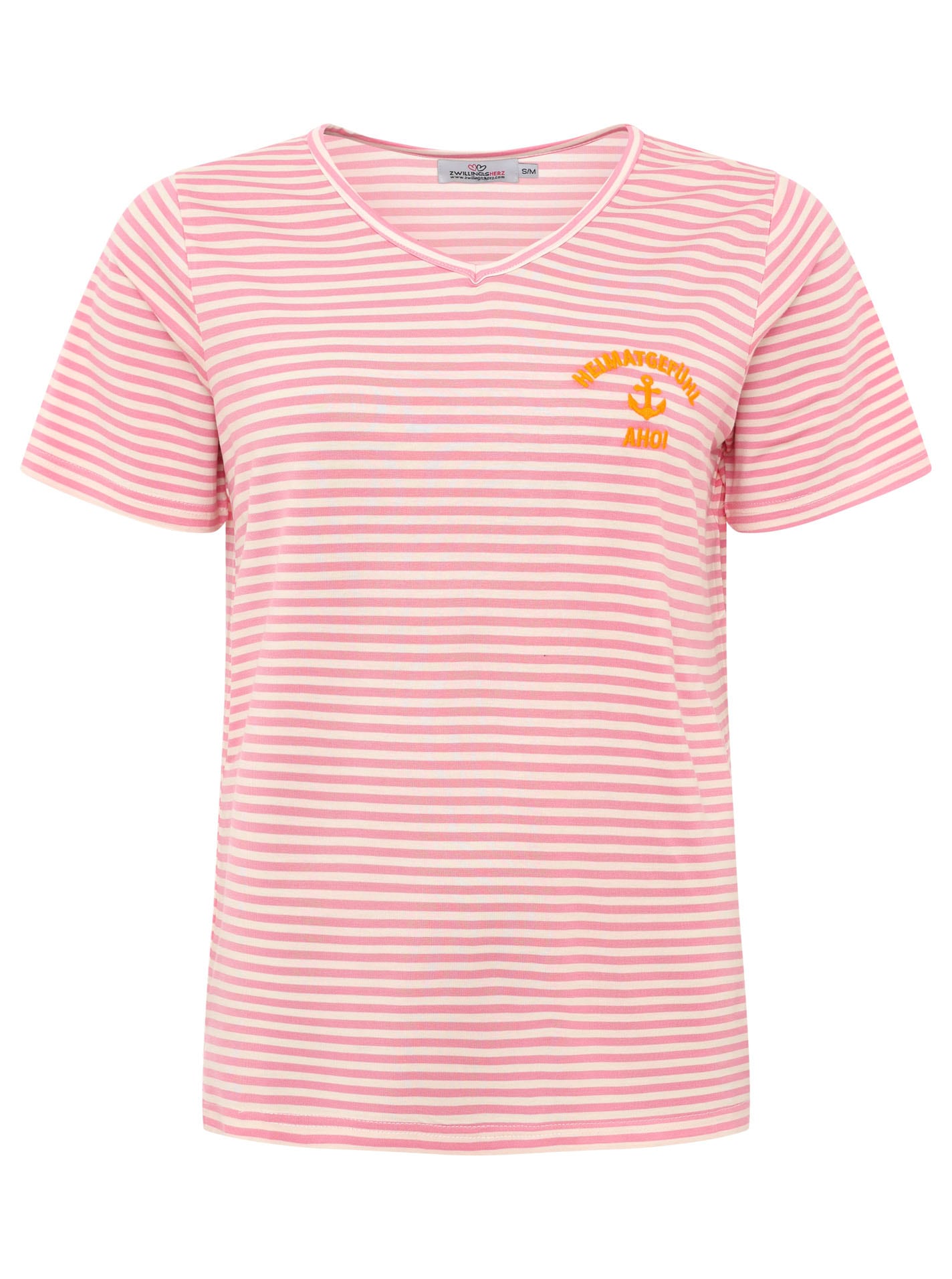 Zwillingsherz T-Shirt »"Heimatgefühl"« V-Neck, gestreift, kleines Motiv gestickt mit Anker