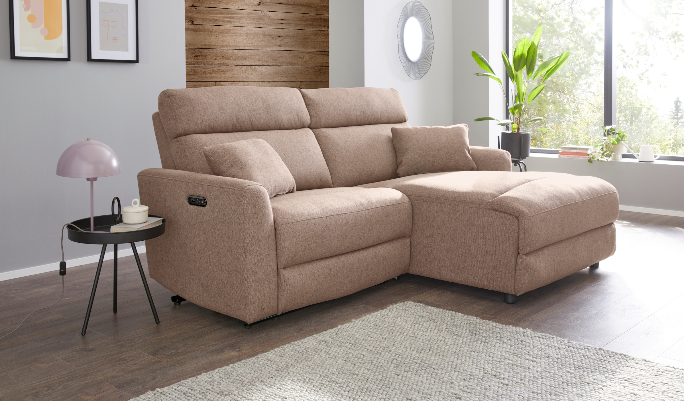INOSIGN Ecksofa »JENNA, L-Form,  209cm, manuelle u. elektrische Funktion, mit USB A/C,« Liegefunktion 105°-150°, Federkern, Struktur fein
