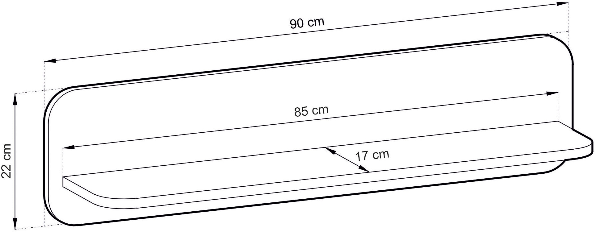 Home affaire Wandregal »Torsby, modernes Wandboard Wandhalter mit Ablagefläche, 90 cm breit« vielseitig einsetzbares Hängeregal, abgerundete Ecken
