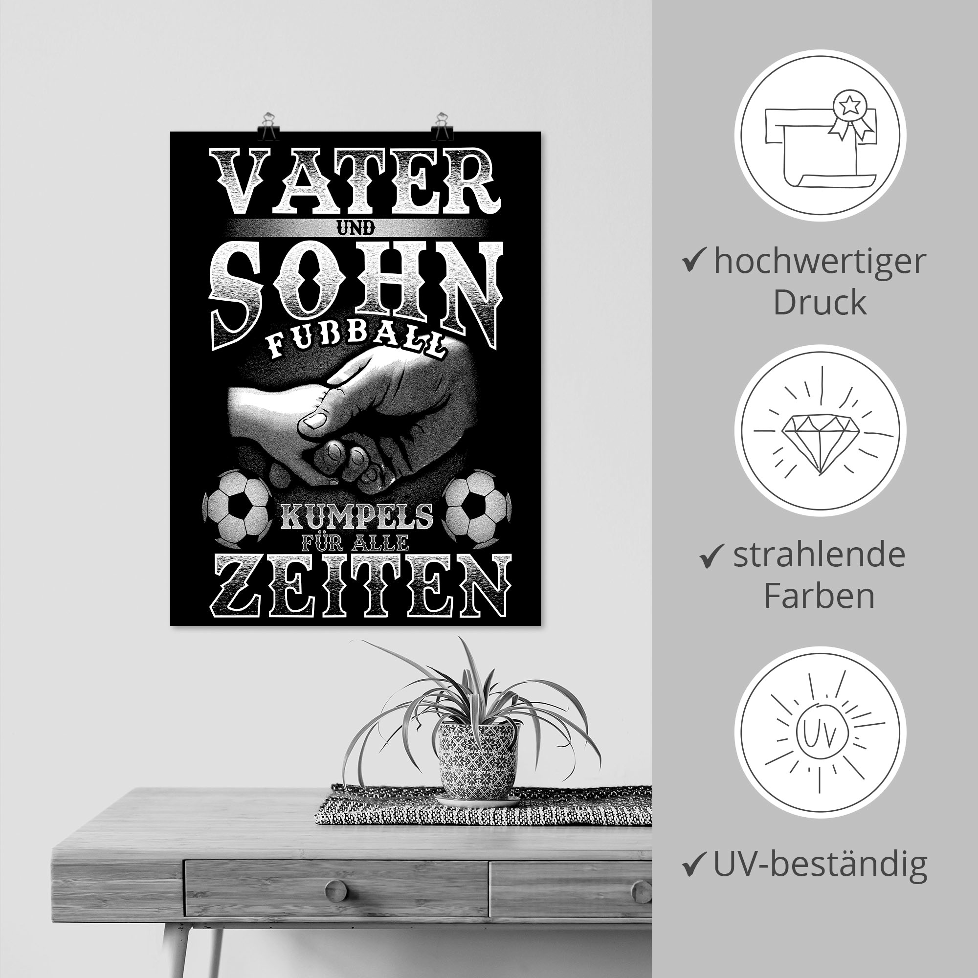 Artland Wandbild »Vater und Sohn Fußball Kumpels«, Sprüche & Texte, (1 St.), als Alubild, Outdoorbild, Poster in verschied. Größen