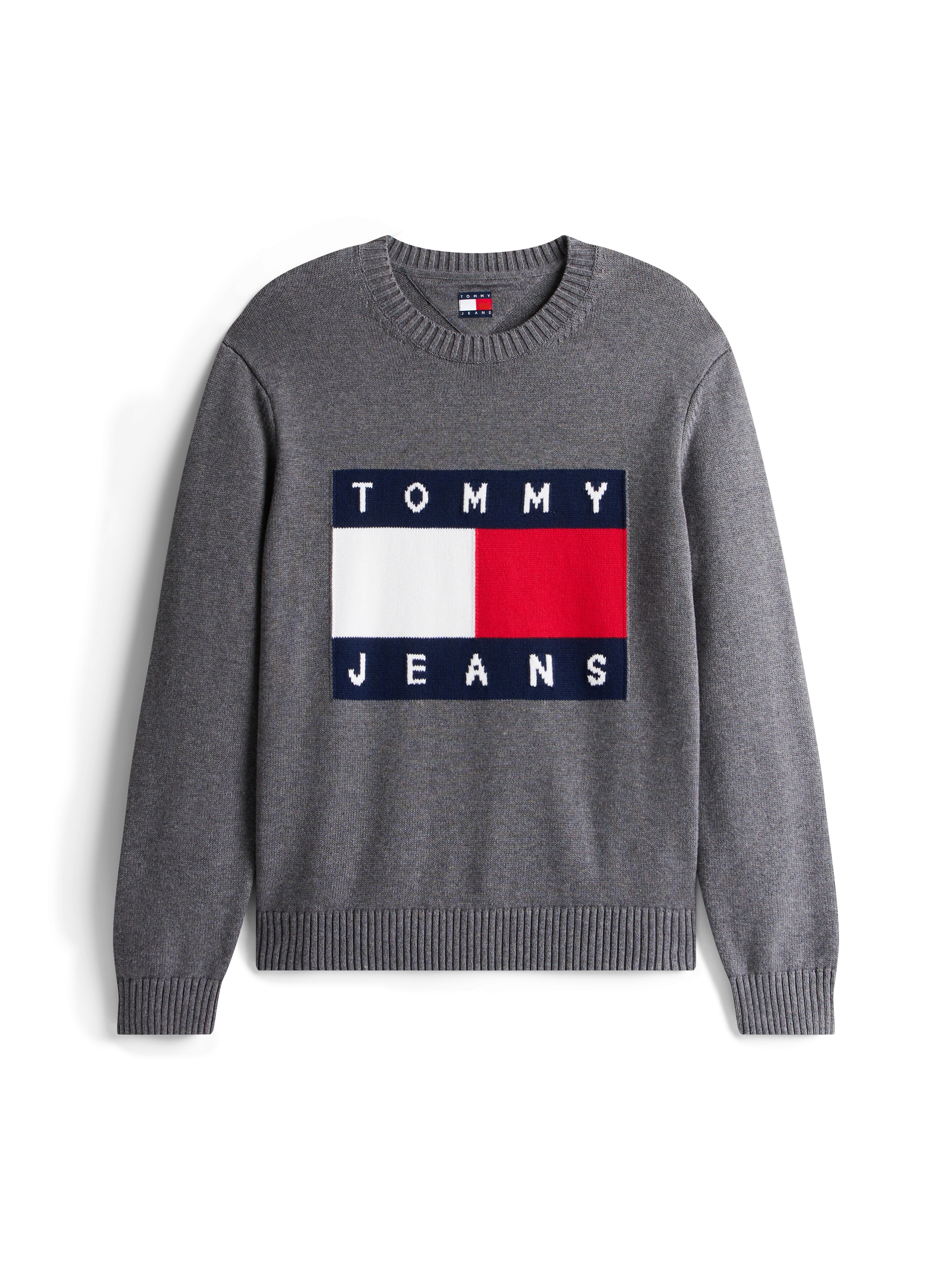 Tommy Jeans Strickpullover »TJM MELANGE FLAG SWEATER«, Regular Fit, Rundhals Retro Flag Classic