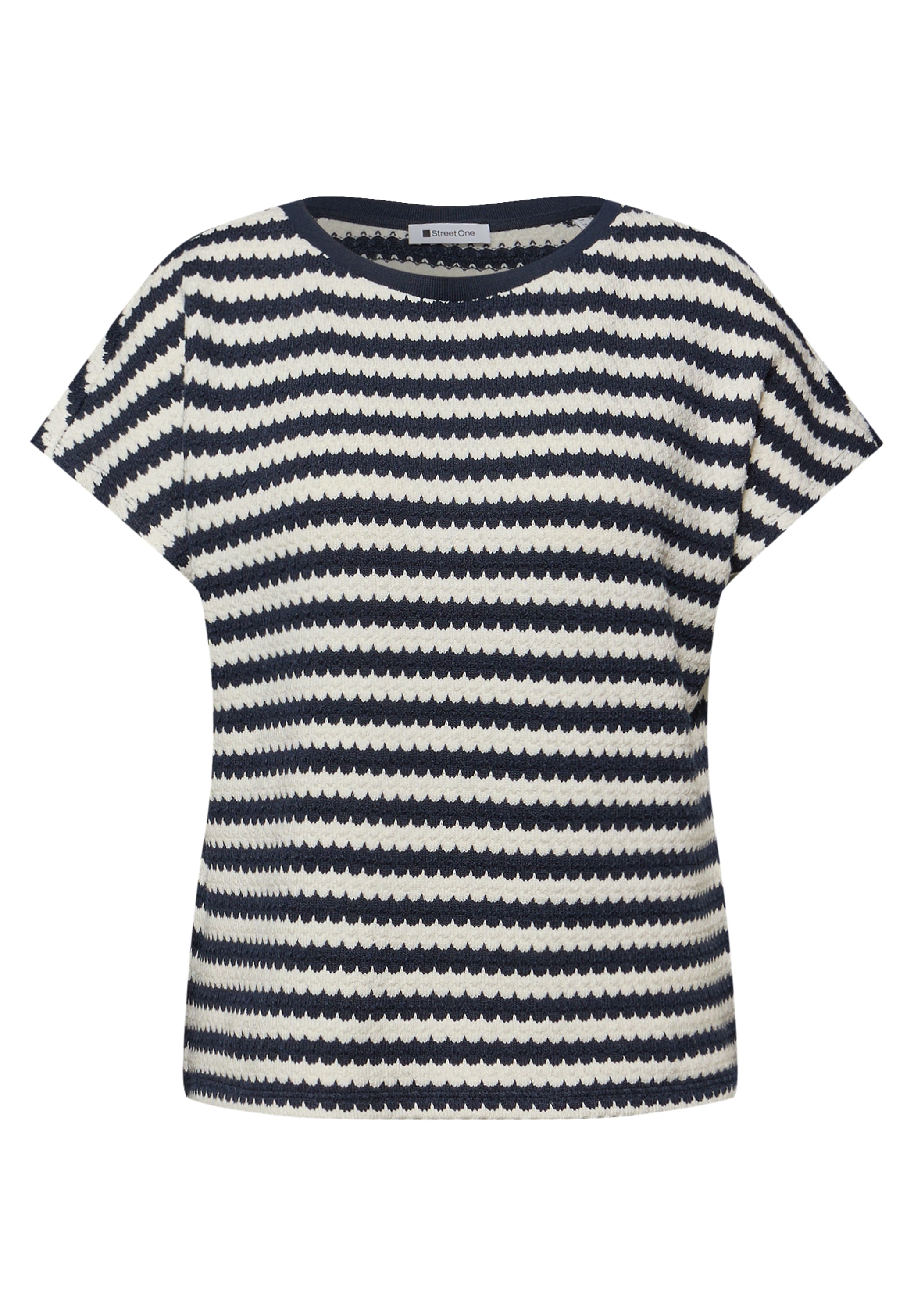 STREET ONE Rundhalsshirt »Style Cris« Sommershirt mit Streifen und im Strick-Look