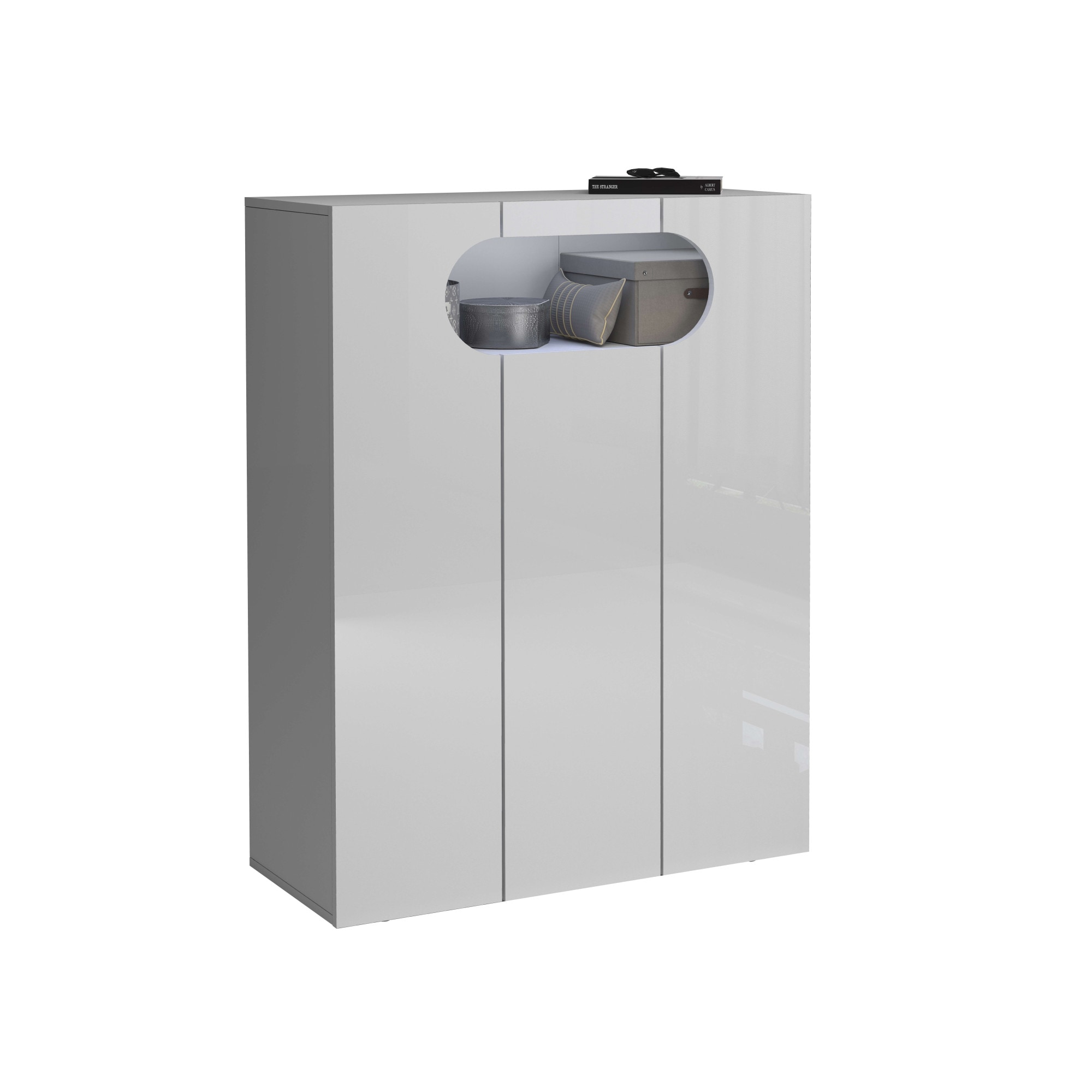 INOSIGN Schuhschrank »Real,Schuhschrank,Schuhkommode,Schuhregal,Breite 90 cm«, komplett Hochglanz lackiert, 3 Türen mit offenem Fach in ovaler Form