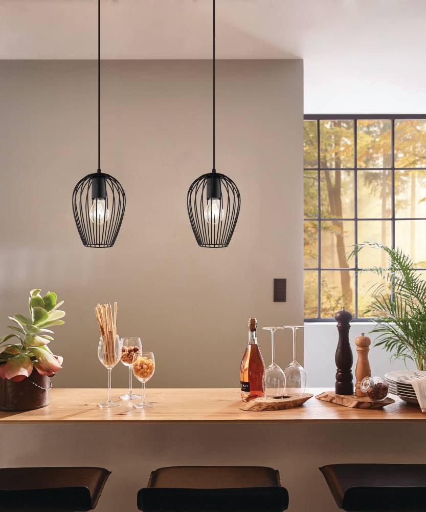 EGLO Pendelleuchte »NEWTOWN Pendellampe, schwarz, Stahl, E27, Hängeleuchte, 1 flammig«, 1 flammig, Leuchtmittel E27 | ohne Leuchtmittel, Hängelampe, Schlicht, Vintage, Retro, Wohnzimmer, Esszimmer, 110x16cm