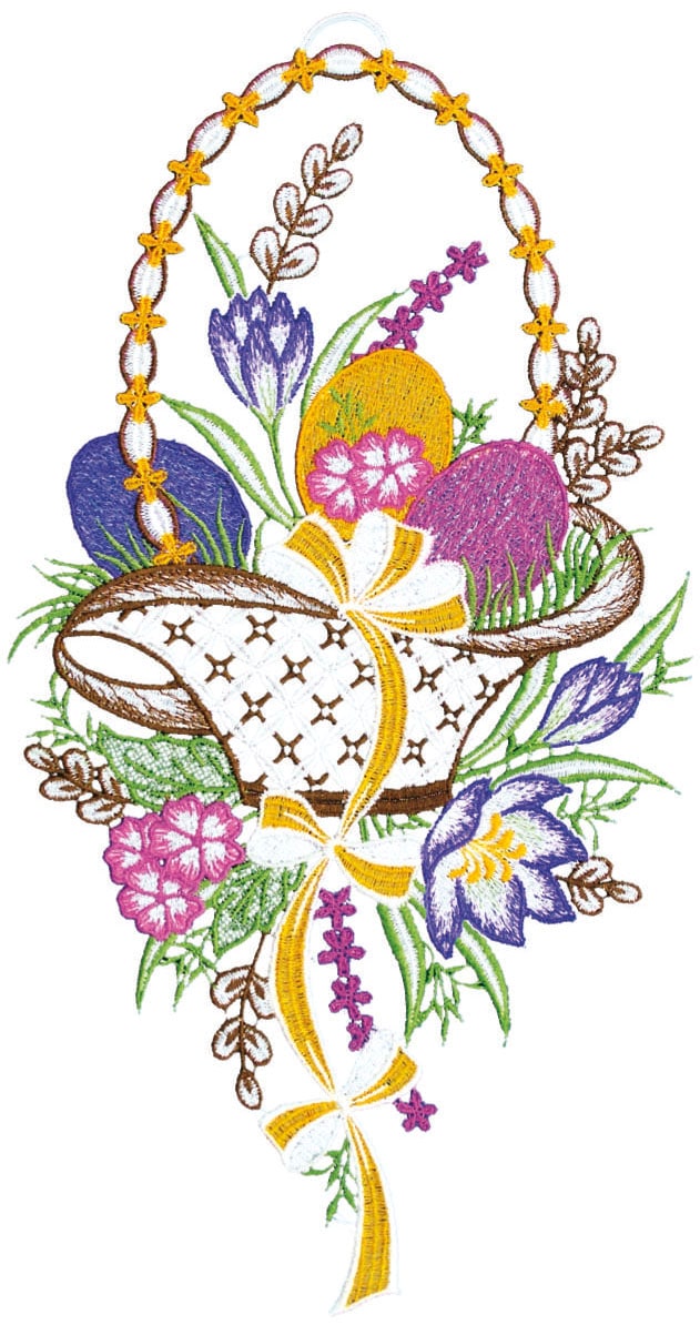 W. Reuter & Sohn - Plauener Spitze Fensterbild »Osterkorb« Made in Germany in bunt, Größe B/L: 20 cm x 39 cm