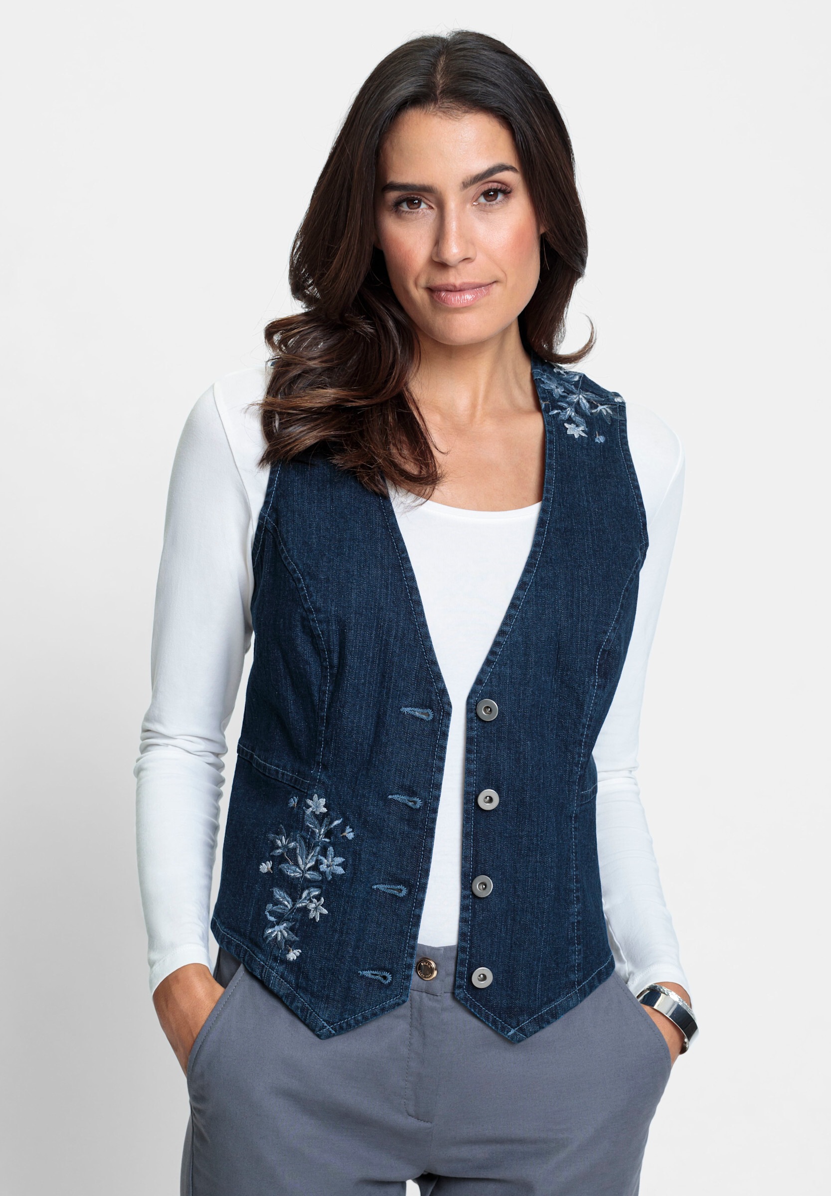 Witt Kurzweste »Jeans-Weste Jeansweste mit Blütenstickerei«