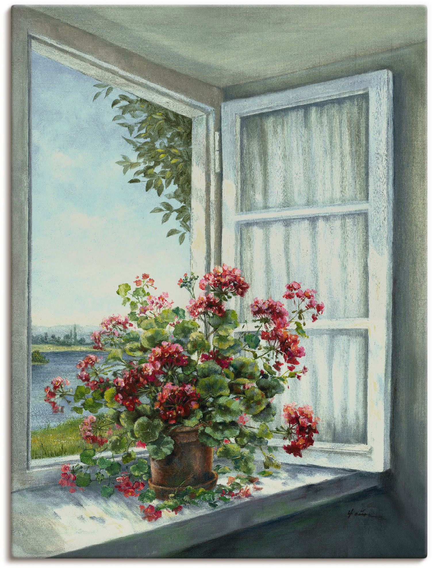 Artland Wandbild »Geranien am Fenster«, Blumen, (1 St.), in vielen Größen & Produktarten - Alubild / Outdoorbild für den Außenbereich, Leinwandbild, Poster, Wandaufkleber / Wandtattoo auch für Badezimmer geeignet