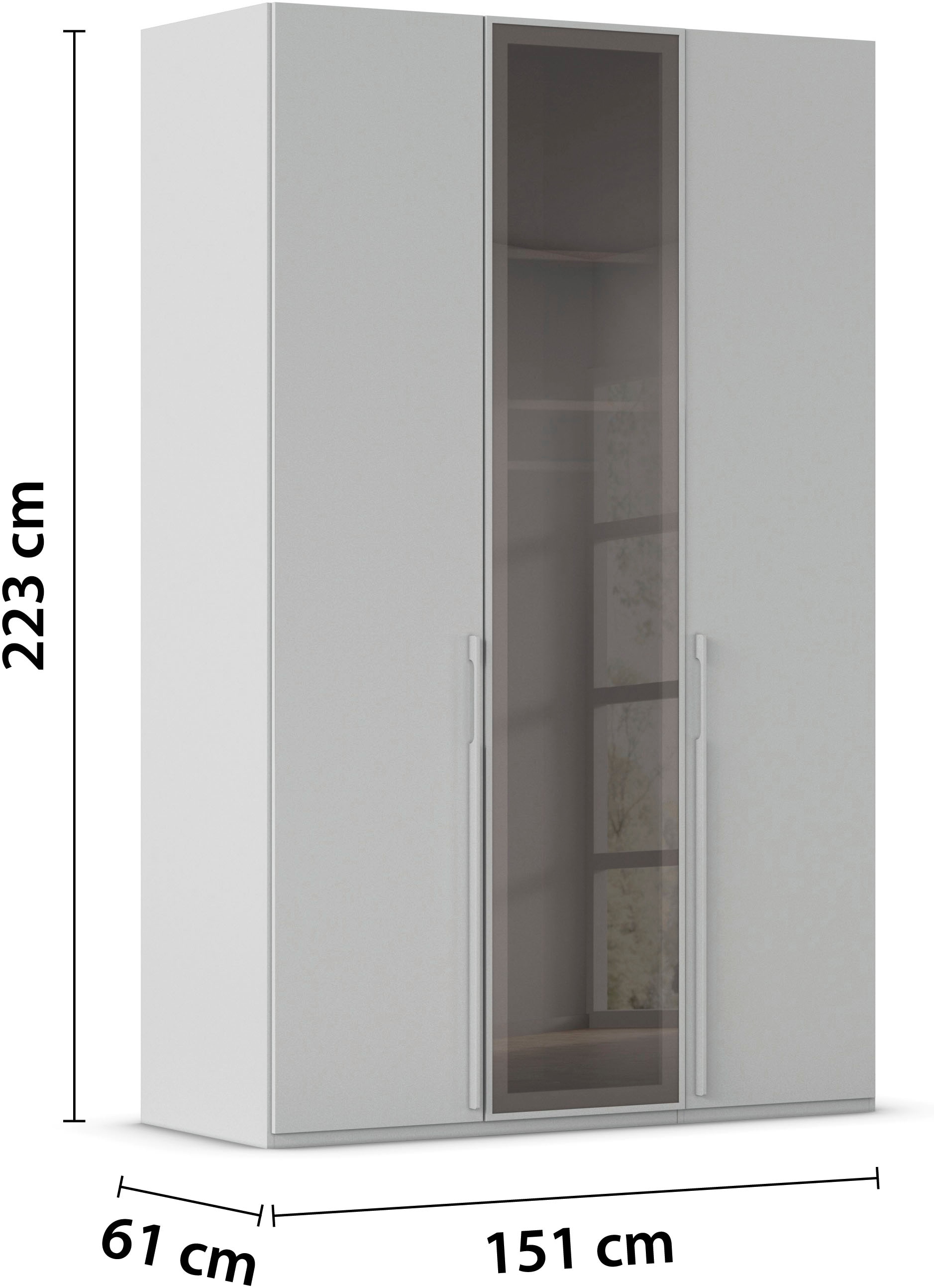 rauch Drehtürenschrank »Schrank Garderobe SKAT SHINE Breiten 151/201/251/301cm, Höhe 223/235cm« 3 verschiedene Ausstattungen BASIC/CLASSIC/PREMIUM (inkl. SOFT-CLOSE),  edle Schrankfront mittig hochwertige Glasrahmentüren MADE IN GERMANY