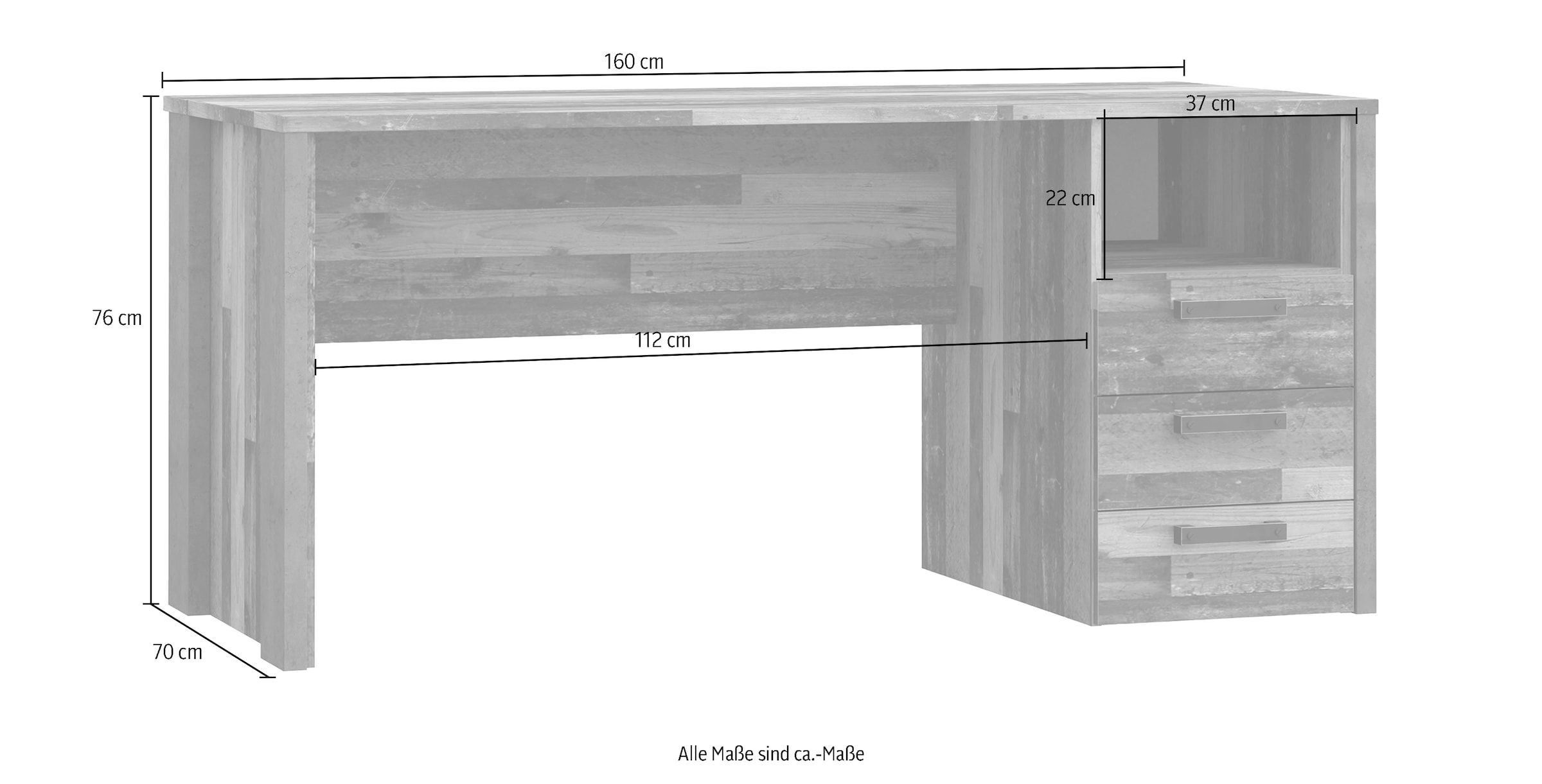 FORTE Schreibtisch »Clif«, Computertisch mit Schubladen, Industriedesign, Breite 160 cm
