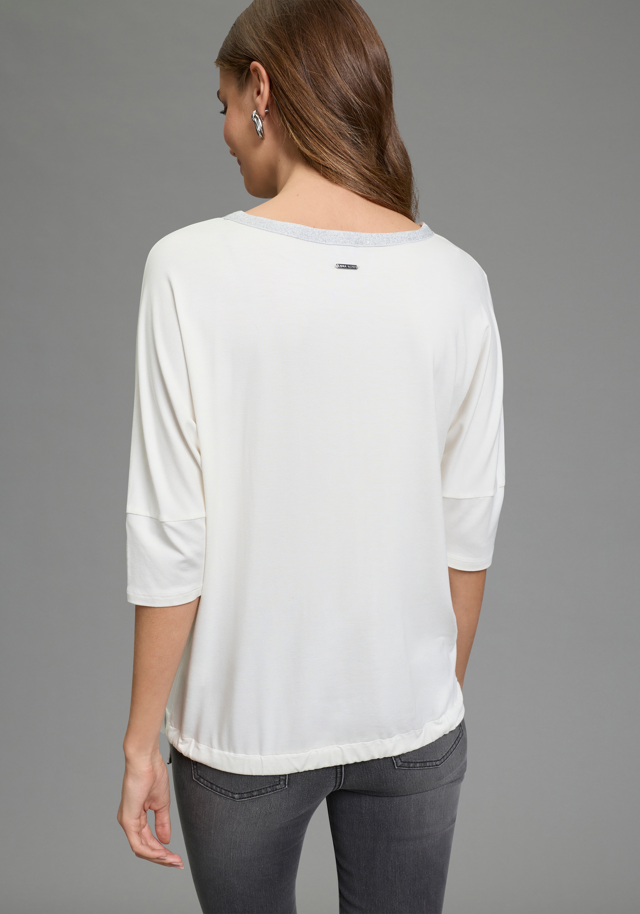 Laura Scott Shirtbluse mit U-Boot-Ausschnitt, Halbarm und Glitzerdruck