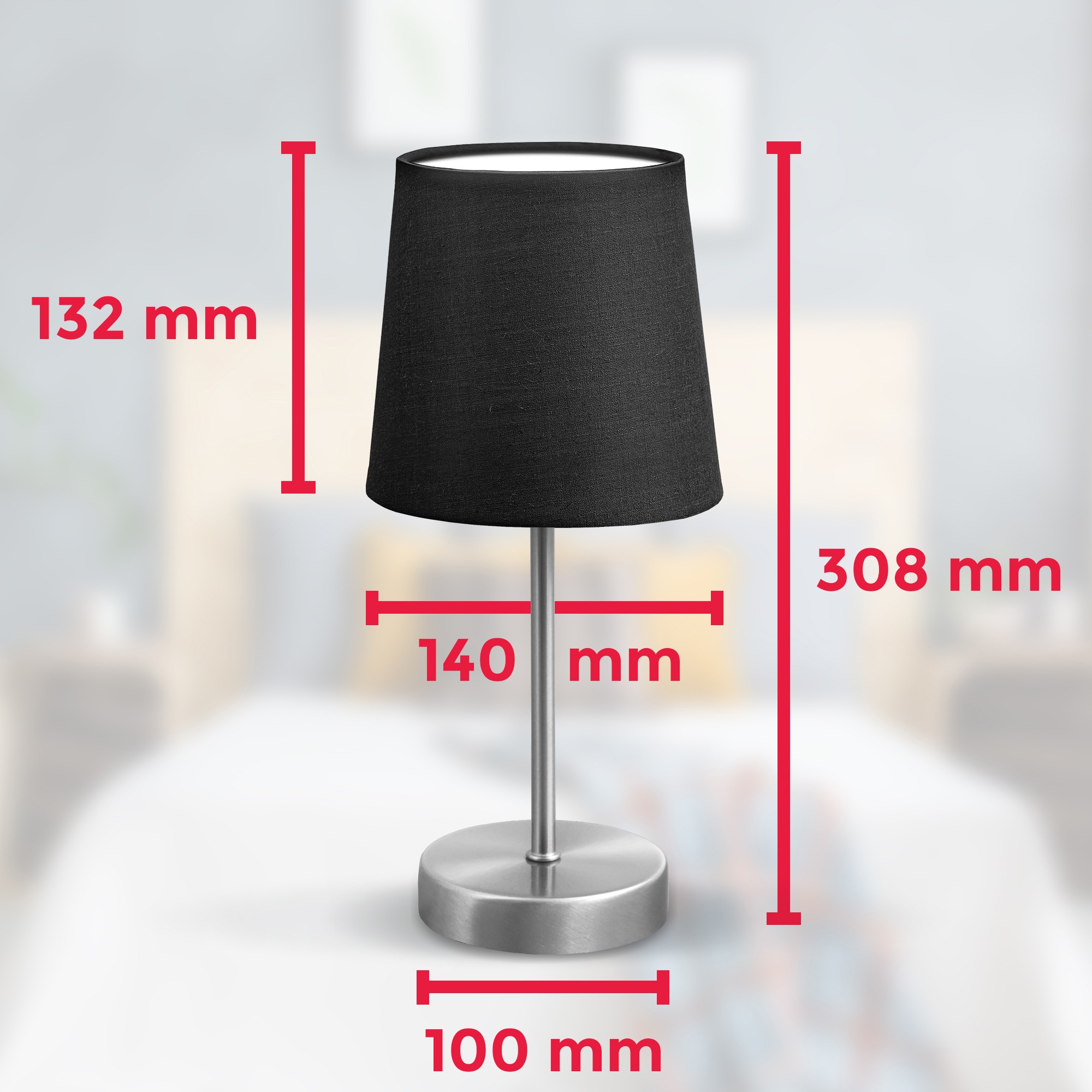 B.K.Licht Tischleuchte, 1 flammig, Leuchtmittel E14 | ohne Leuchtmittel, LED Nachttischlampe mit Schalter E14 IP20 Stoff taupe matt-nickel
