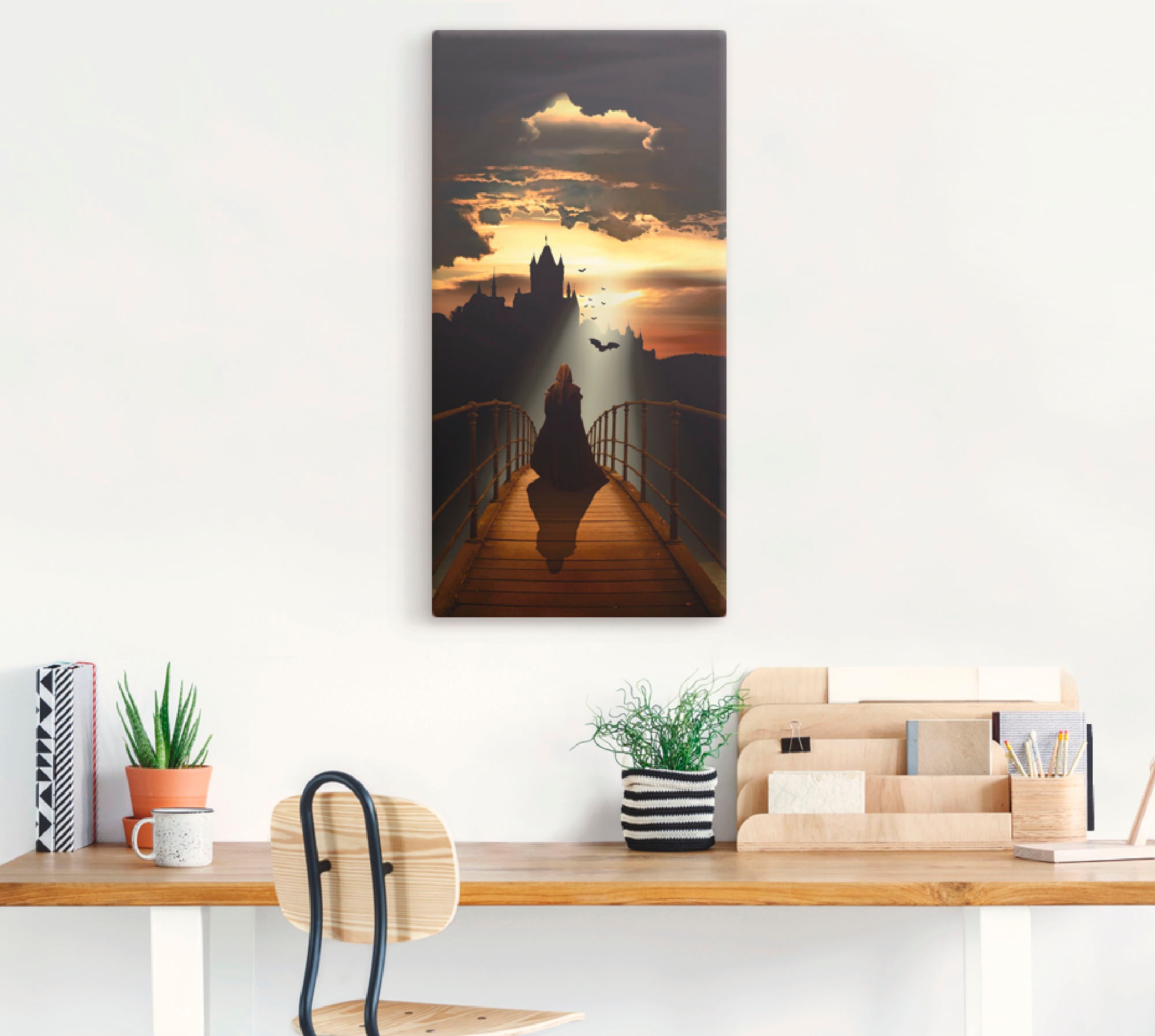 Artland Wandbild »Der Mönch auf dem Weg zur Burg«, Dark Fantasy, (1 St.), als Leinwandbild, Poster in verschied. Größen