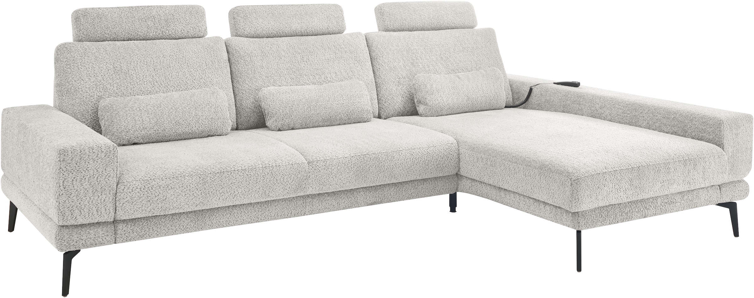 set one by Musterring Ecksofa »SO 3600, inkl motor. Sitztiefenverstellung, Kopfstützen, Nierenkissen«, Sitzhöhe 44 cm, Federkern, Breite 293 x Tiefe 180 cm, Kama silver