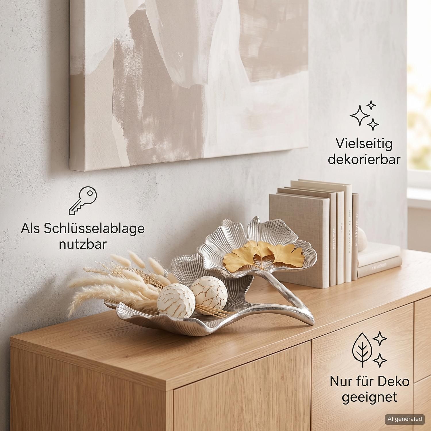 GILDE Dekoschale »Schale Ginkgo Blatt, silber« silberfarben