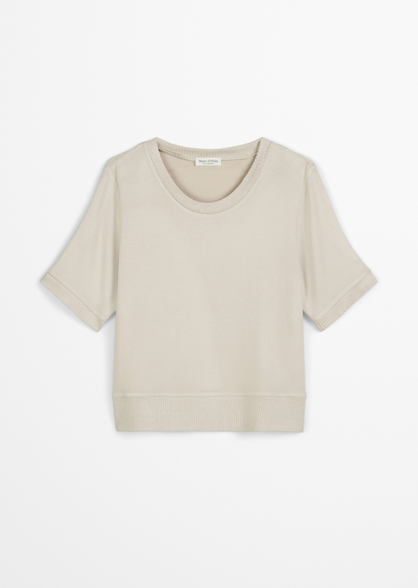 Marc O'Polo Kurzarmshirt, gerippte Abschlüsse, Rundhals, Halbarm, weich, Modalmix, leicht