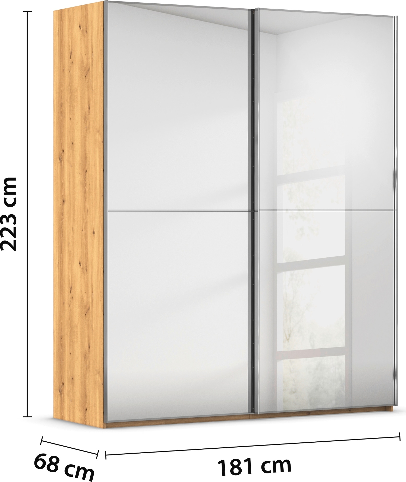 rauch Schwebetürenschrank »Kleiderschrank Schrank Garderobe Schlafzimmerschrank SCALE-DUO« edle zweigeteilte Türen Spiegelfront und 3 Zierleisten MADE IN GERMANY