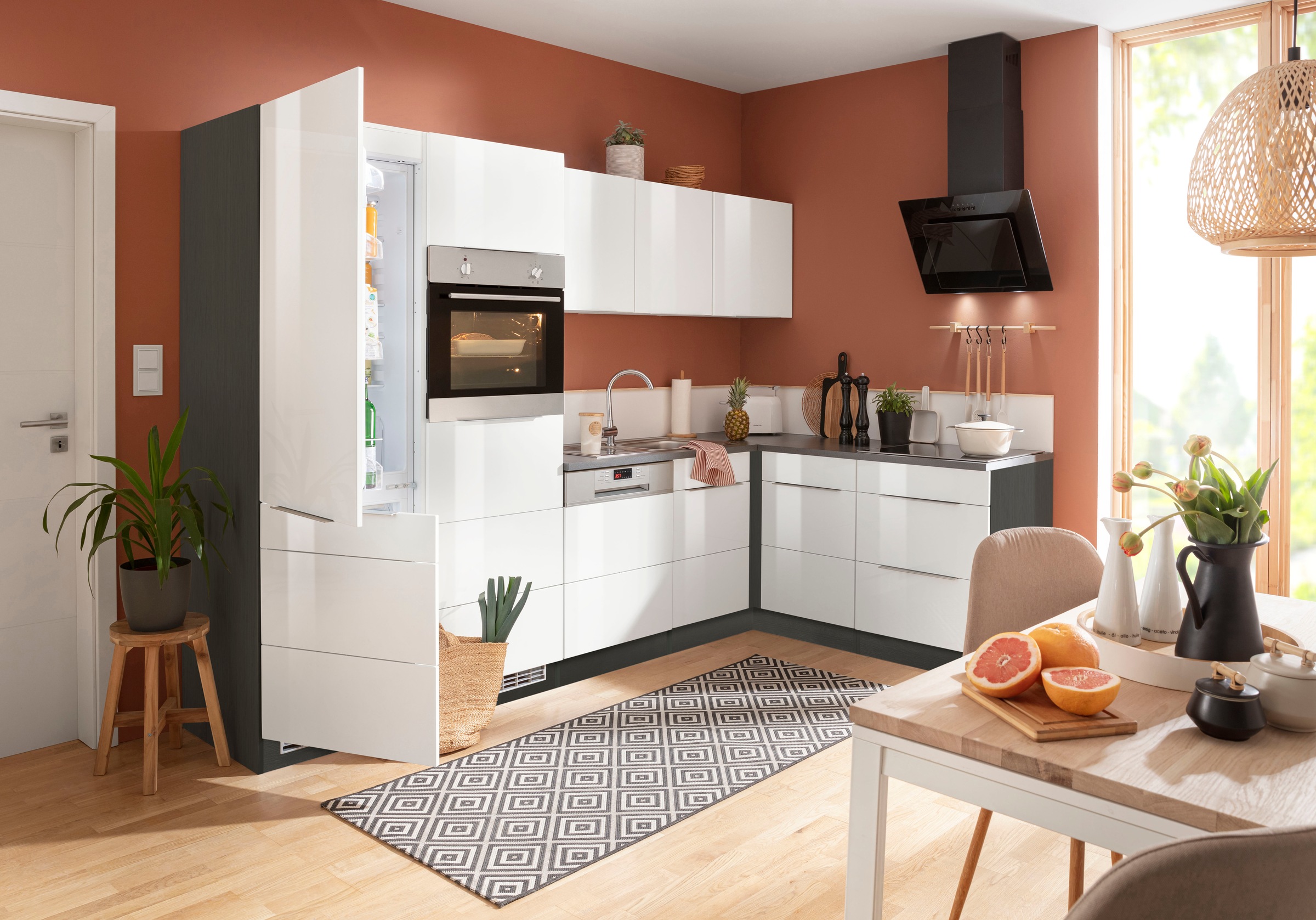 KOCHSTATION Winkelküche »KS-Brindisi Stellbreite 290/170 cm« wahlweise mit E-Geräten und Induktion, mit MDF-Fronten