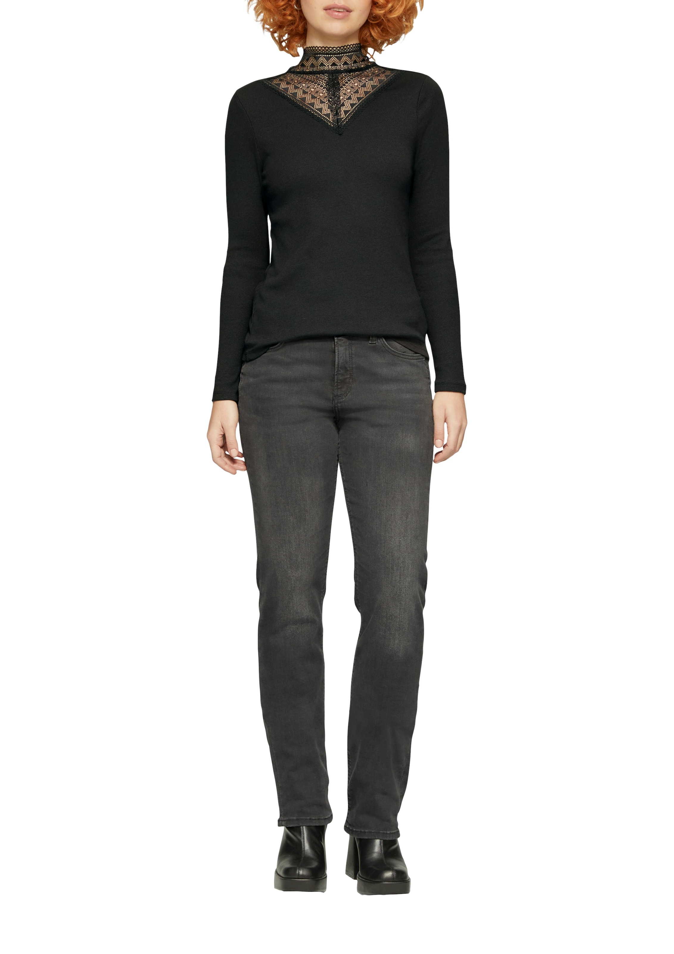 QS Langarmshirt, mit Spitzeneinsatz