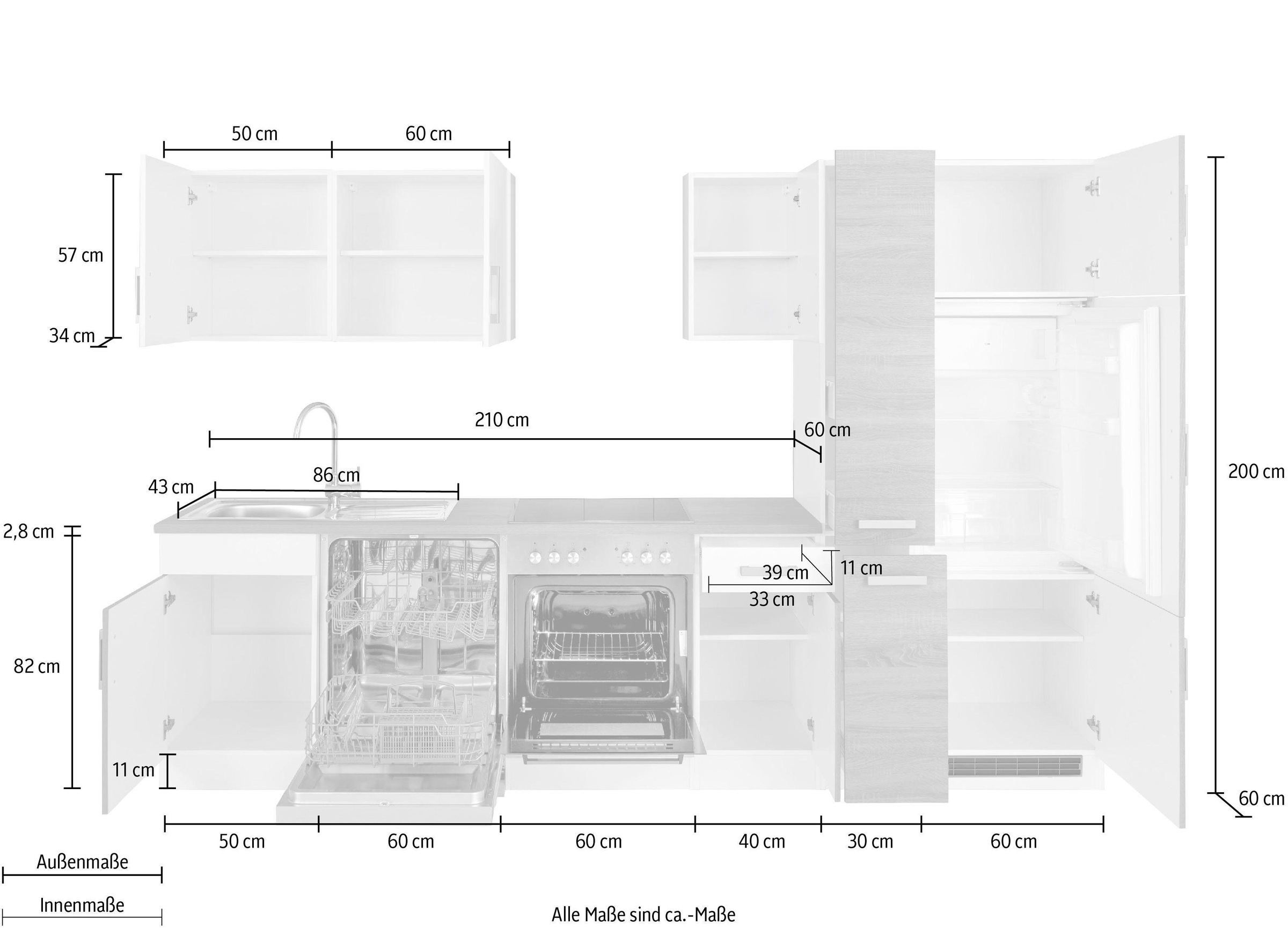 KOCHSTATION Küchenzeile »KS-Gera« Breite 300 cm, wahlweise mit E-Geräten, mit Arbeitsplatte