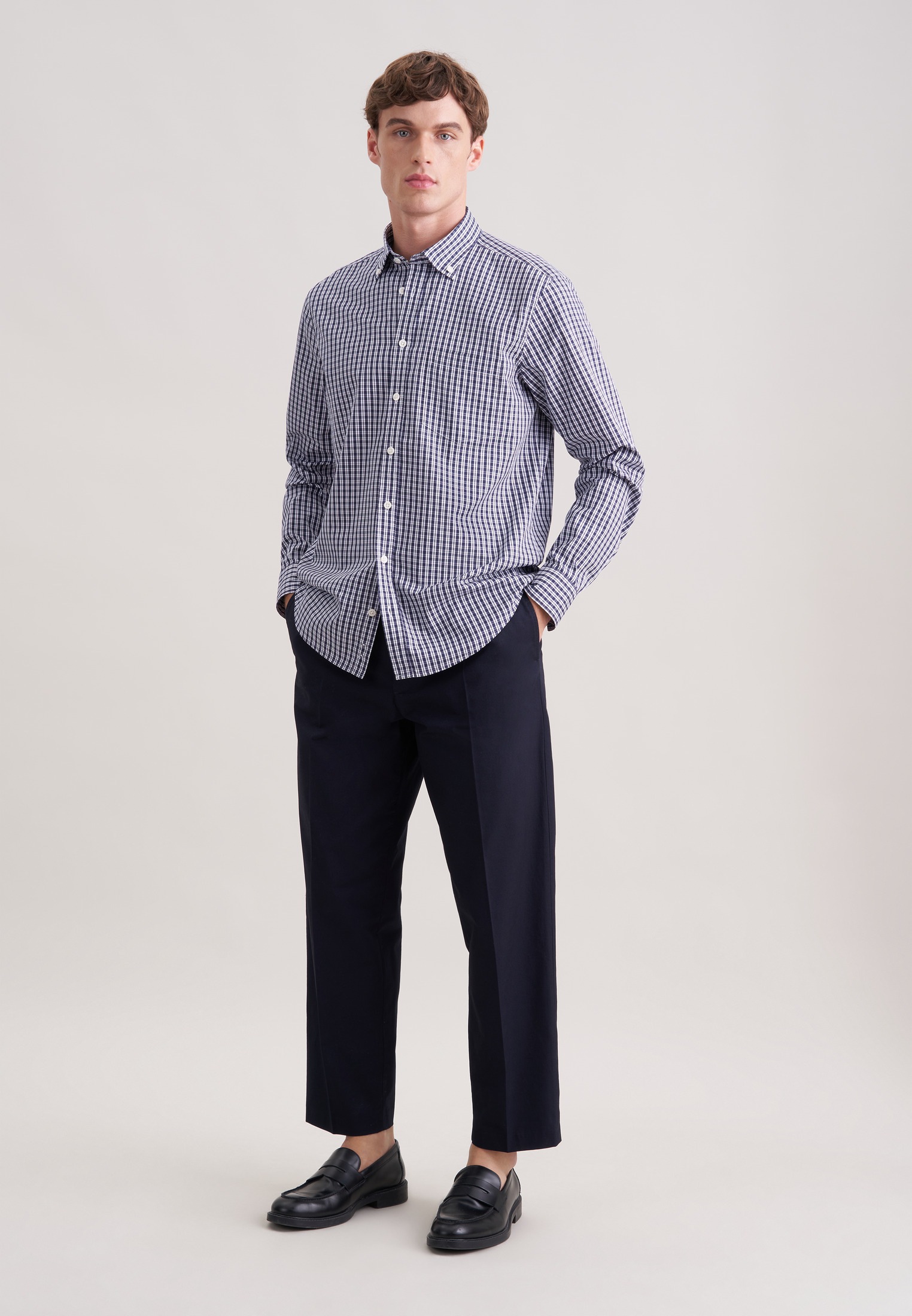 seidensticker Businesshemd Regular 1/1 Button-Down-Kragen Karo