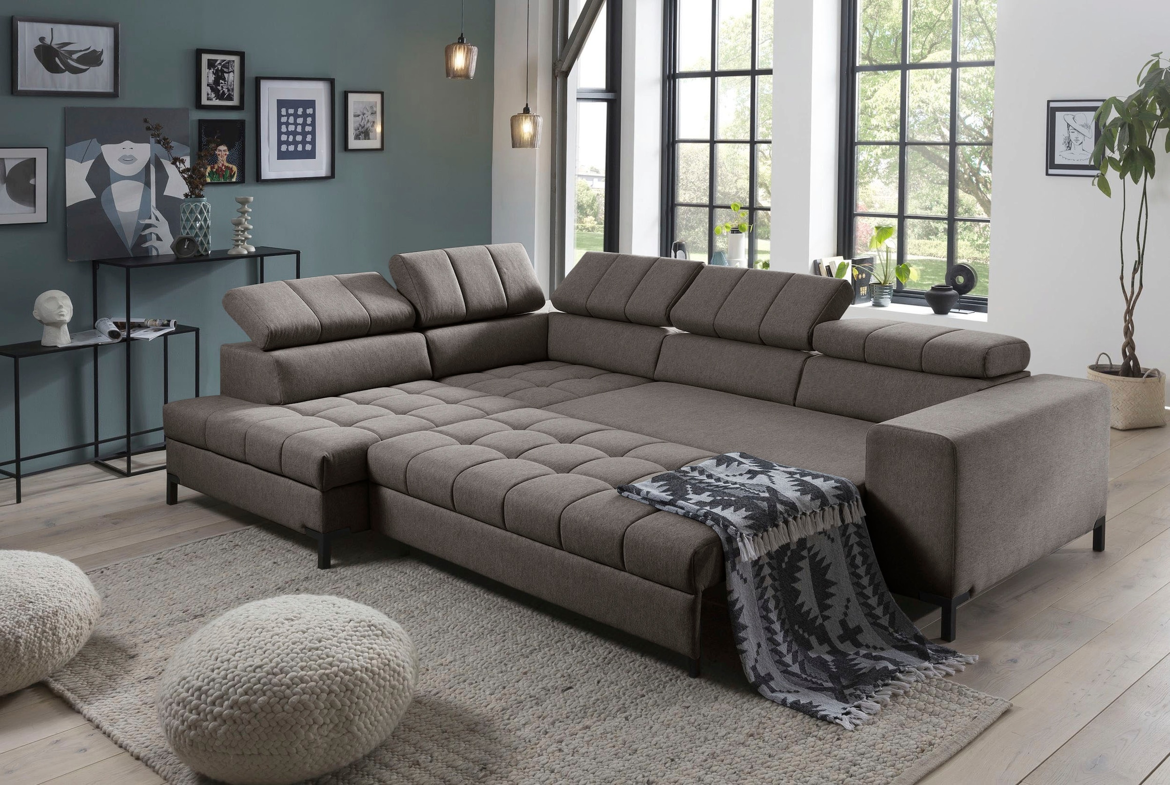 exxpo - sofa fashion Ecksofa »Bocco, hochwertige Verarbeitung, toller Sitzkomfort, bequem, L-Form«, wahlweise mit Bettfunktion u. Bettkasten, inkl. Kopfteilverstellung