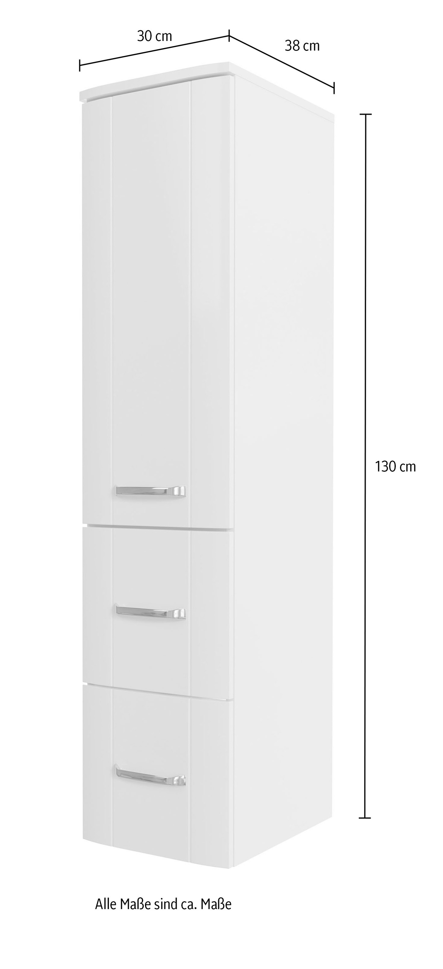 Saphir Midischrank »Midischrank Serie 3006 Badschrank 30cm,1 Tür, 2 Schubladen, Türdämpfer«, 2 Glas-Einlegeböden, Badezimmer-Midischrank 130 cm hoch, 38 cm tief