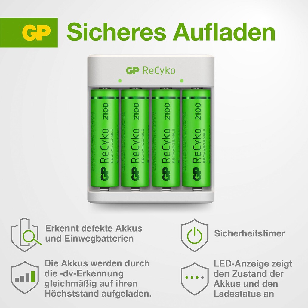 GP Batteries Batterie-Ladegerät »ReCyko E411 mit 4 x AA 2100 mAh NiMH-Batterien«