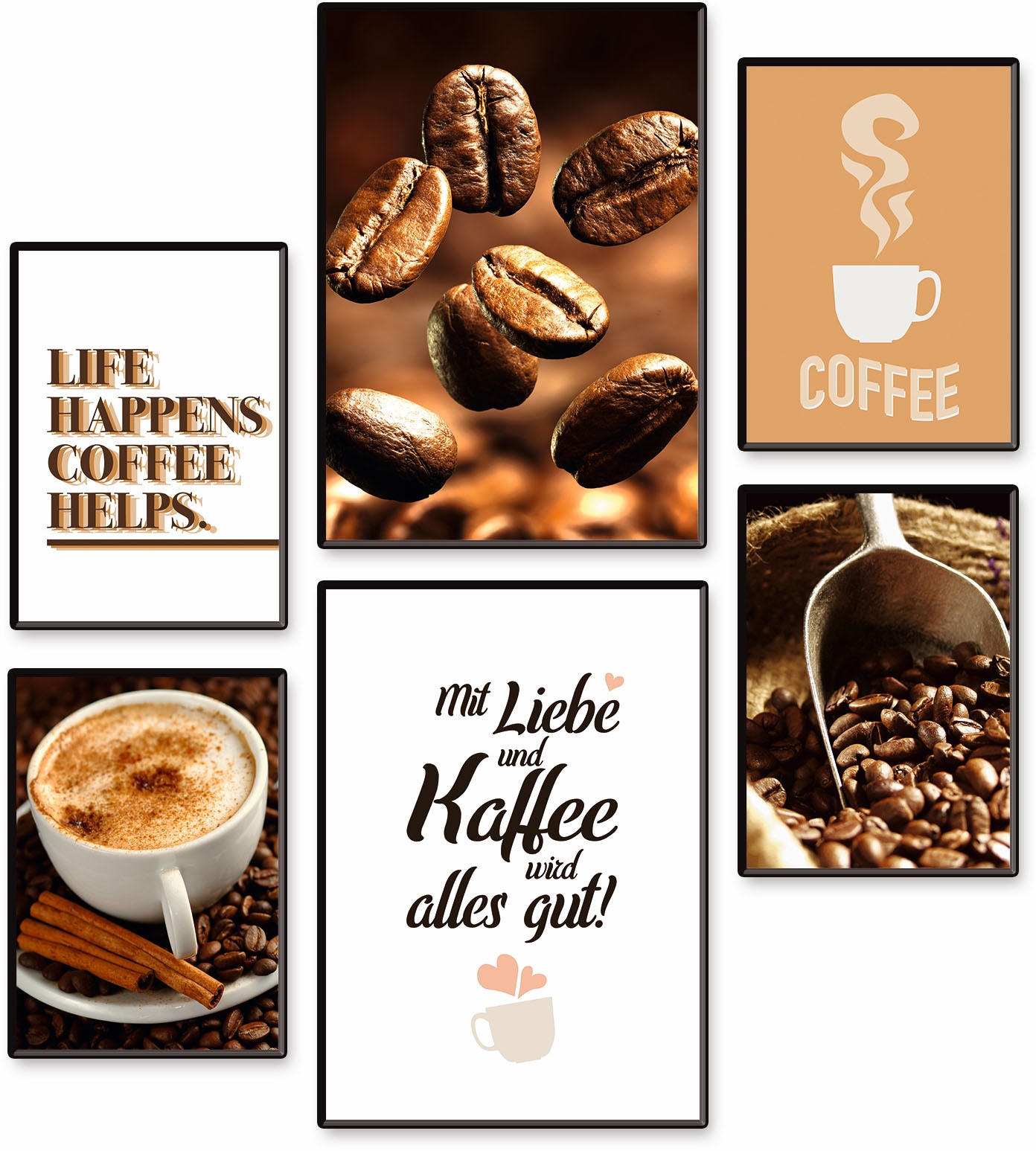 Poster »Kaffee Vielfalt«, Kaffee Bilder, (Set, 6 St.), 6er Set, 2xDIN A3 / 4xDIN A4,...