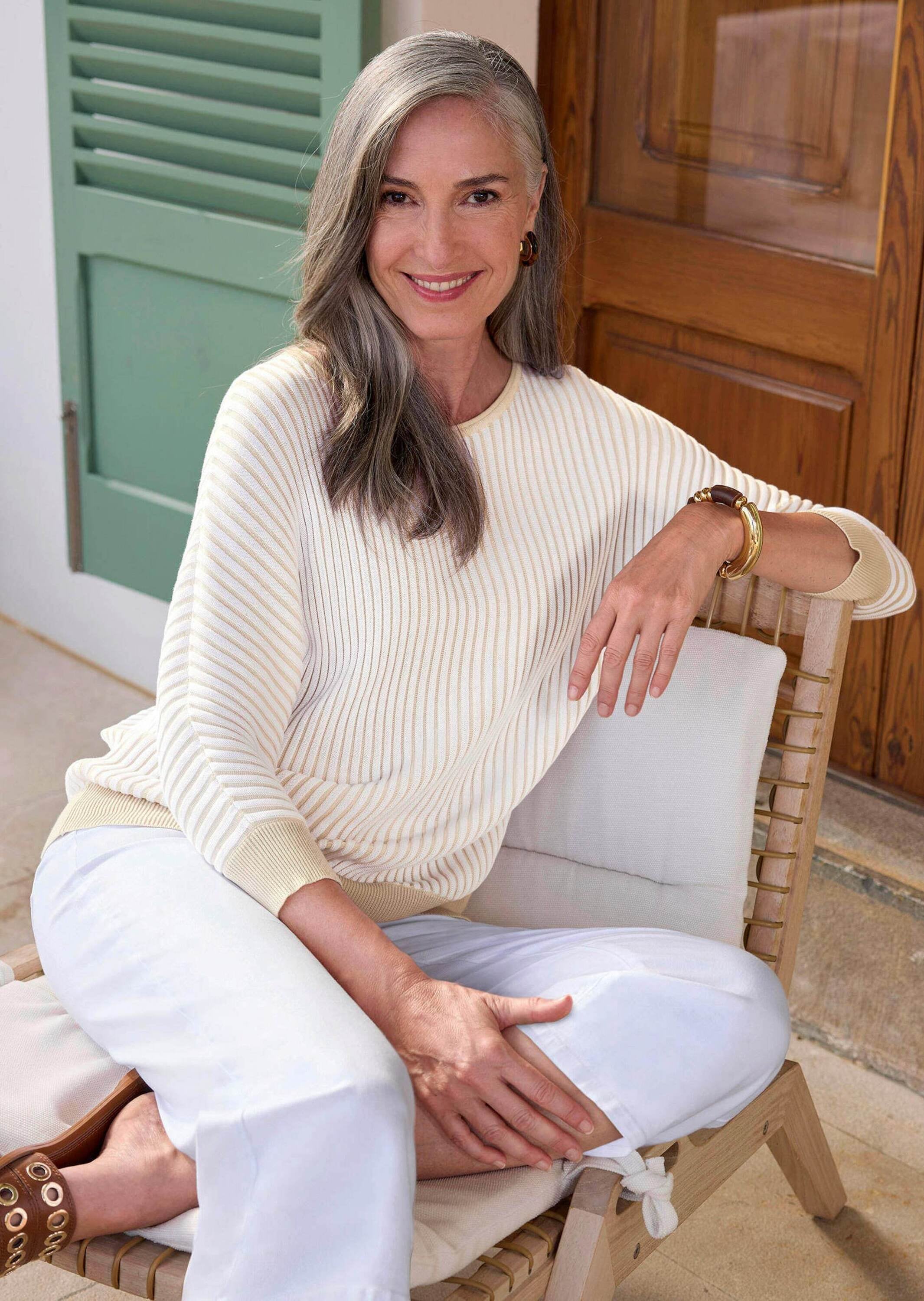 GOLDNER Rundhalspullover »Kurzgröße Baumwollmix mit Fledermausärmeln« keine/nicht relevant