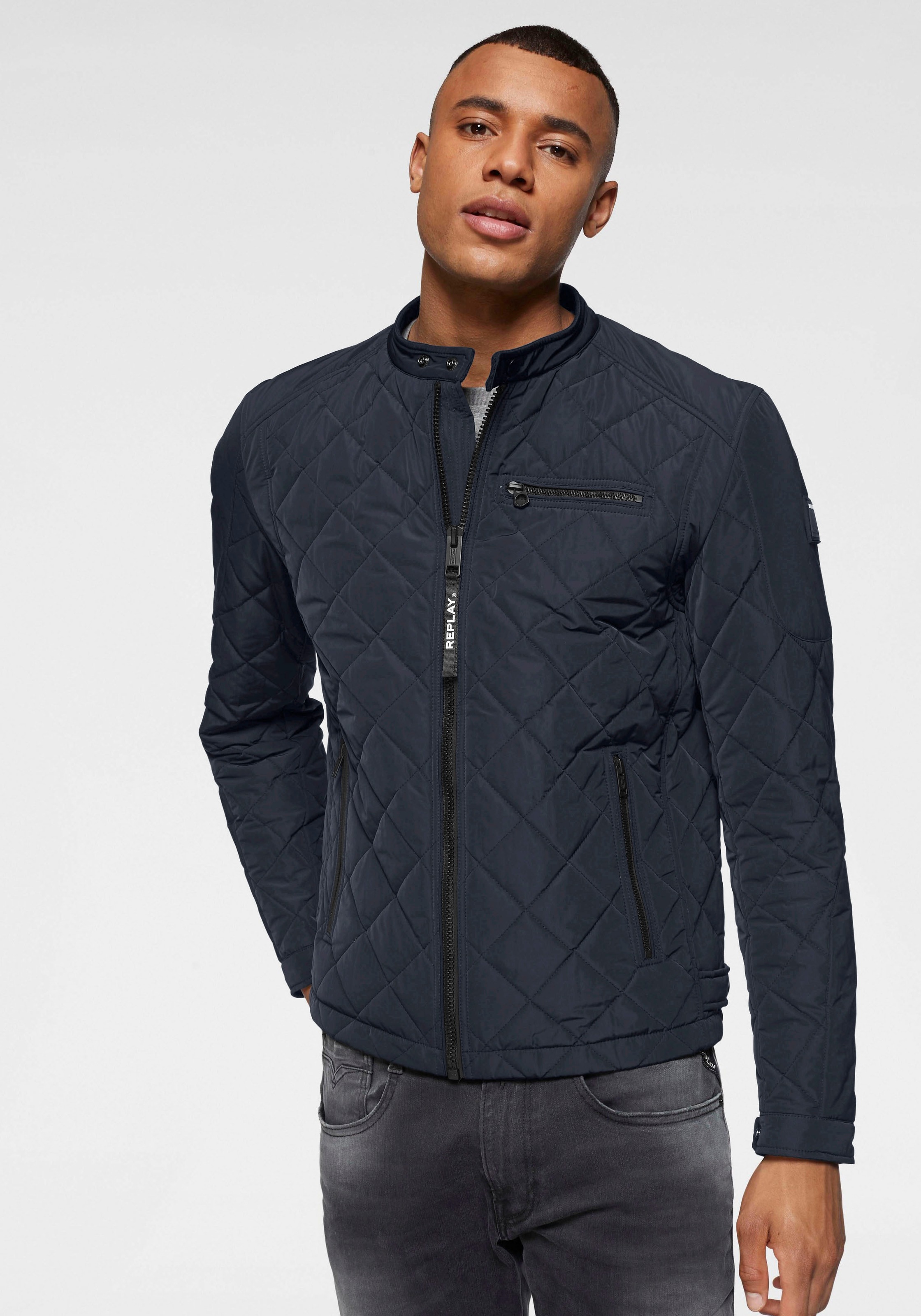 Replay Herren Steppjacke mit Rautenmuster in blau, Größe XXL (56/58)