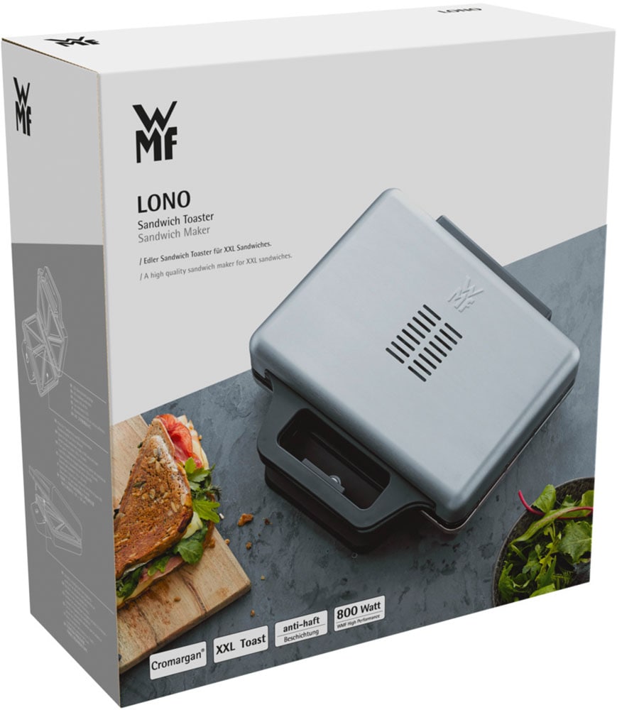 WMF Sandwichmaker »LONO, höhenverstellbare Platten, Temperaturleuchte«, 800 W, platzsparende Aufbewahrung, Maße: 23,6 x 23,6 x 8,8 cm