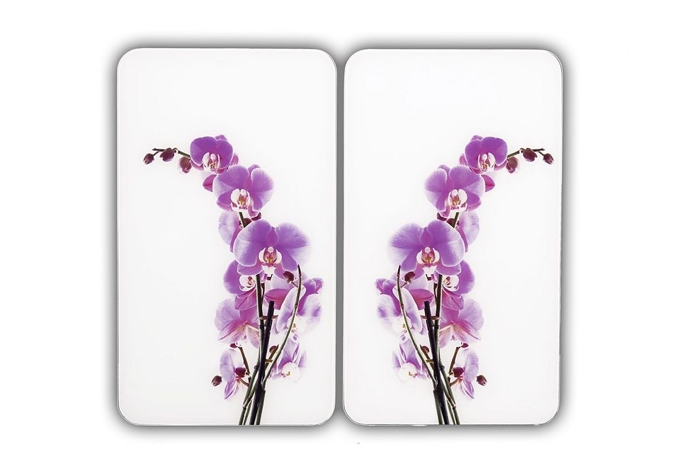 Herd-Abdeckplatte "Orchideenblüte", Glas, (Set, 2-tlg.)