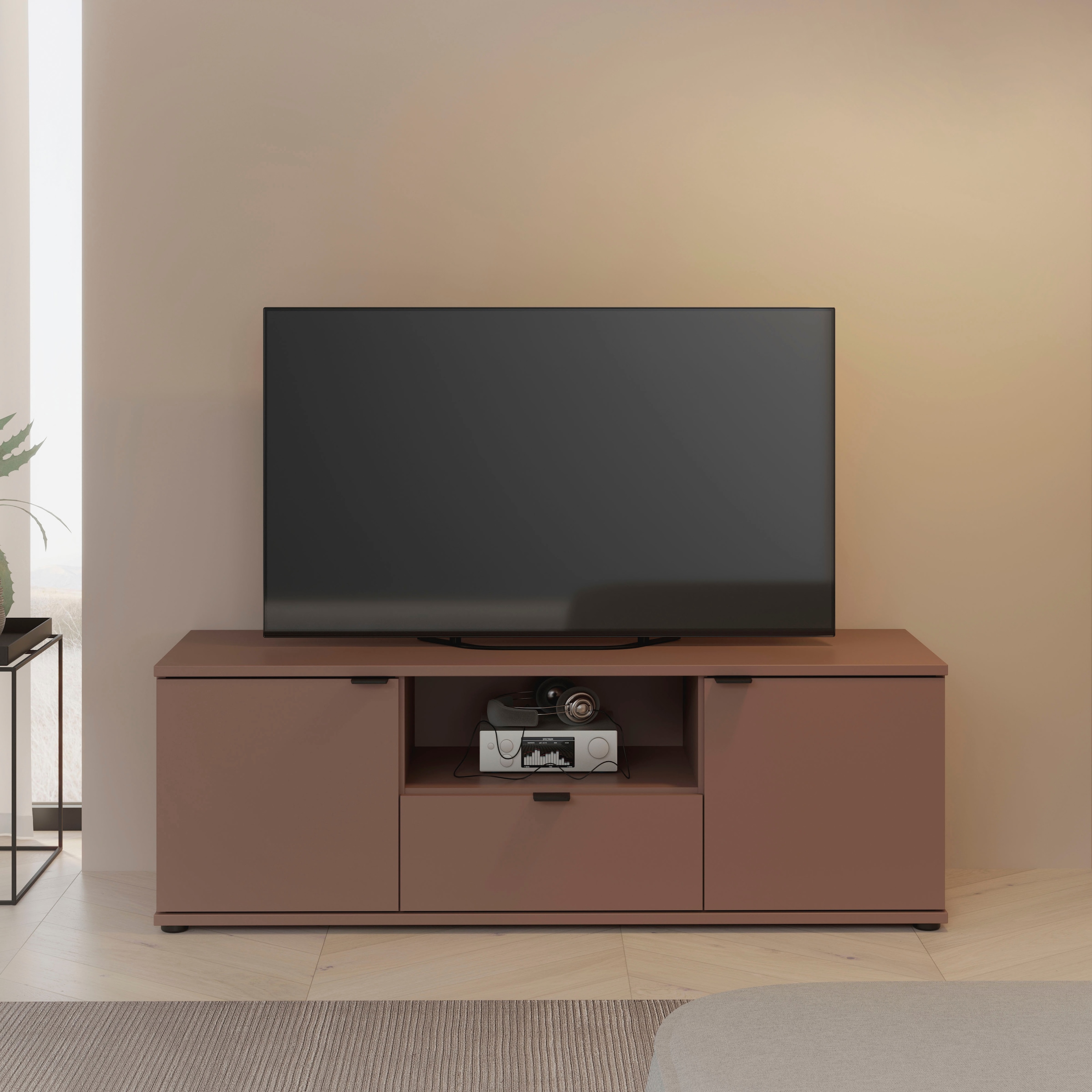 FORTE Lowboard »Ganymede«, (Breite 129,8cm), TV Board, Stauraum, Schublade; Metallgriffe, Kabelführung