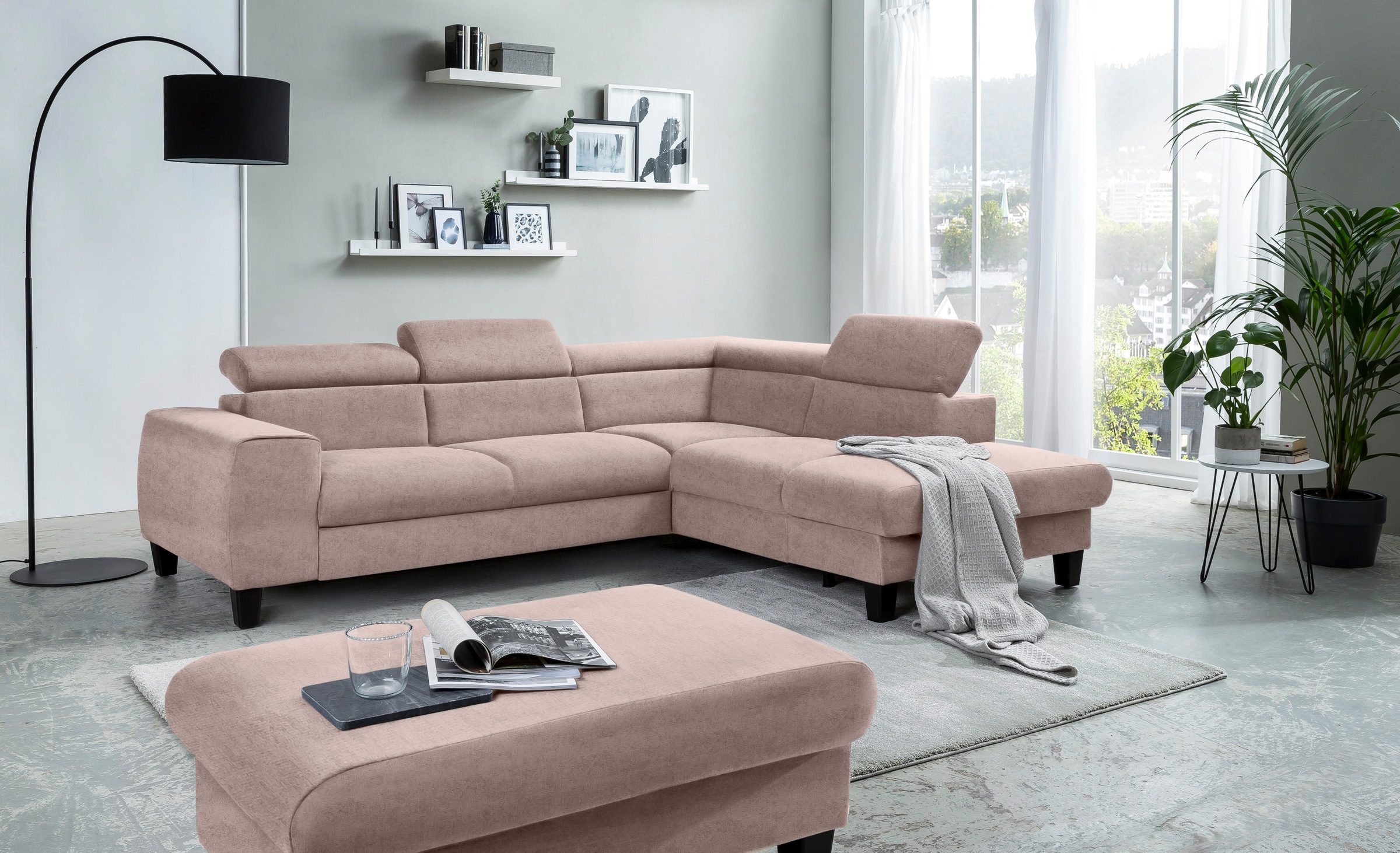 COTTA Ecksofa »Morven L-Form mit Kopfteilverstellung«, wahlweise mit Bettfunktion, Bettkasten & Wireless-Charger