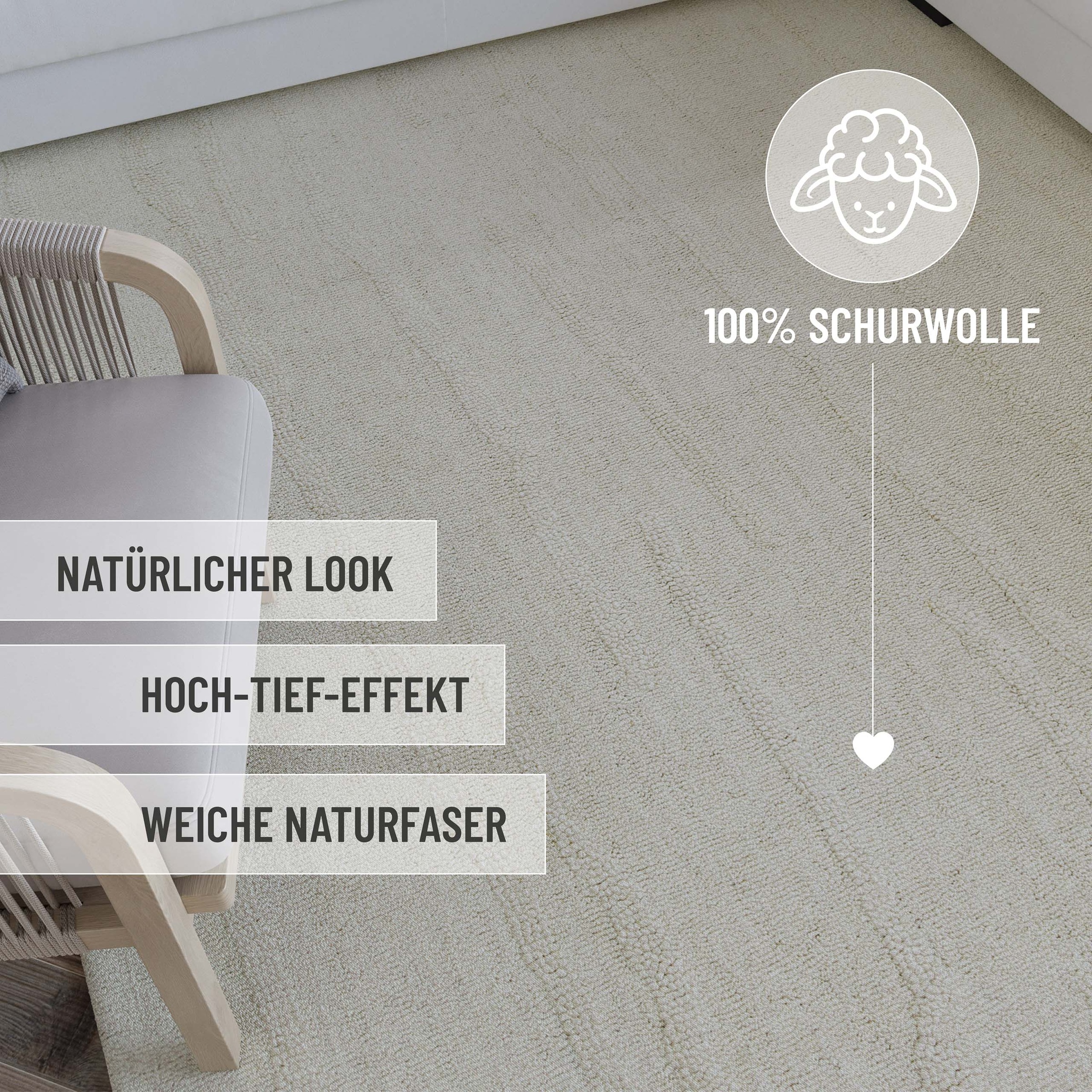 Wecon home Wollteppich »Hamptons TWENTY«, rechteckig, 15 mm Höhe, Läufer, Schurwolle, Kurzflor, Wohn- & Schlafzimmer, elegant, Streifen