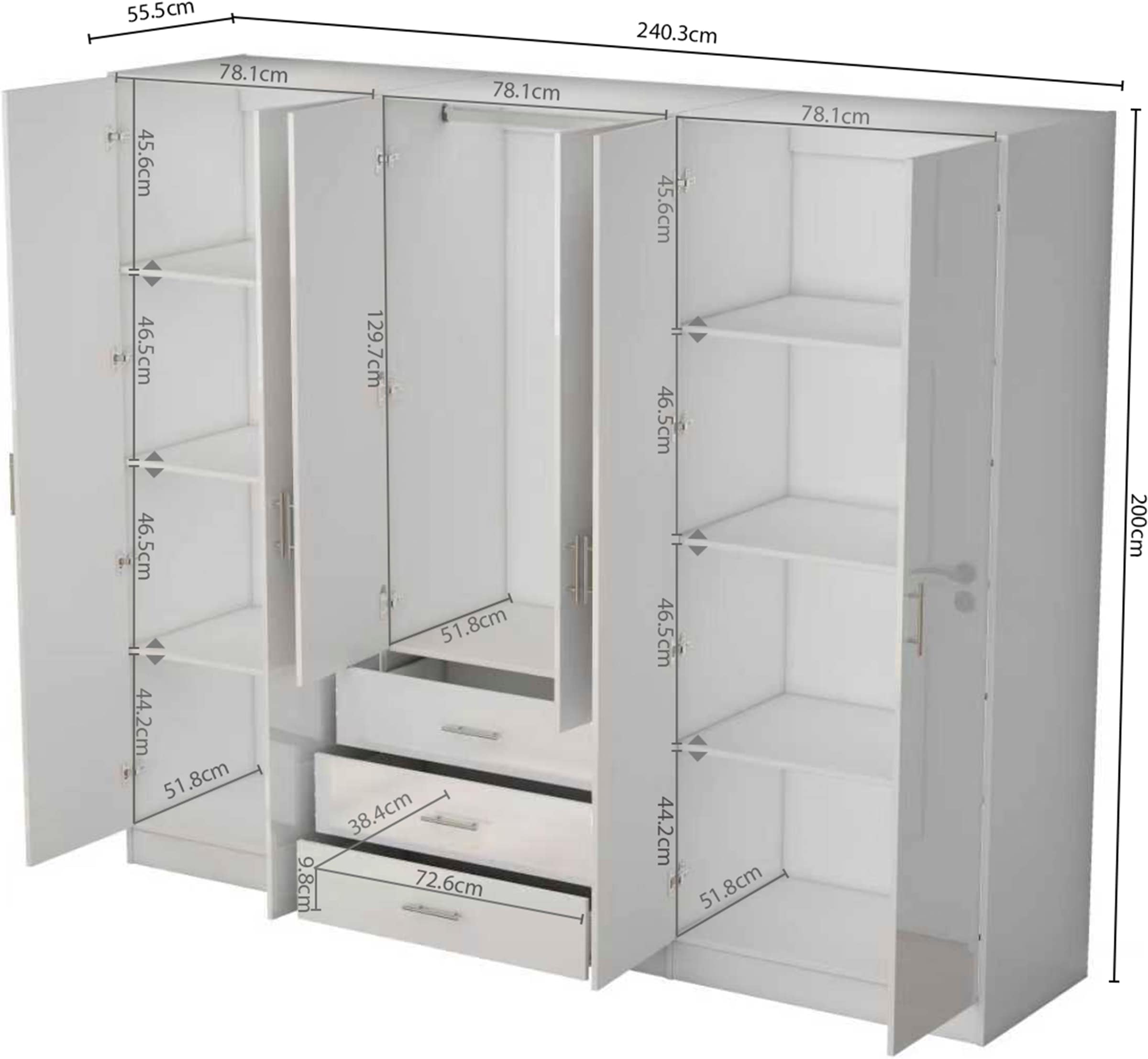 OTTO home Kleiderschrank »Trento Schlafzimmerschrank Garderobe hochglanz Bestseller« Schrank mit 6 Türen und 3 Schubladen, höchglänzende Fronten