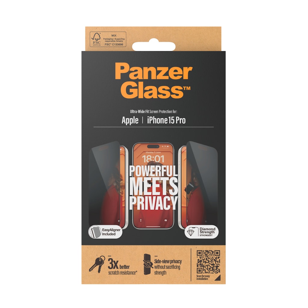 PanzerGlass Displayschutzglas »Privacy Screen Protector Glass«, für iPhone 15 Pro