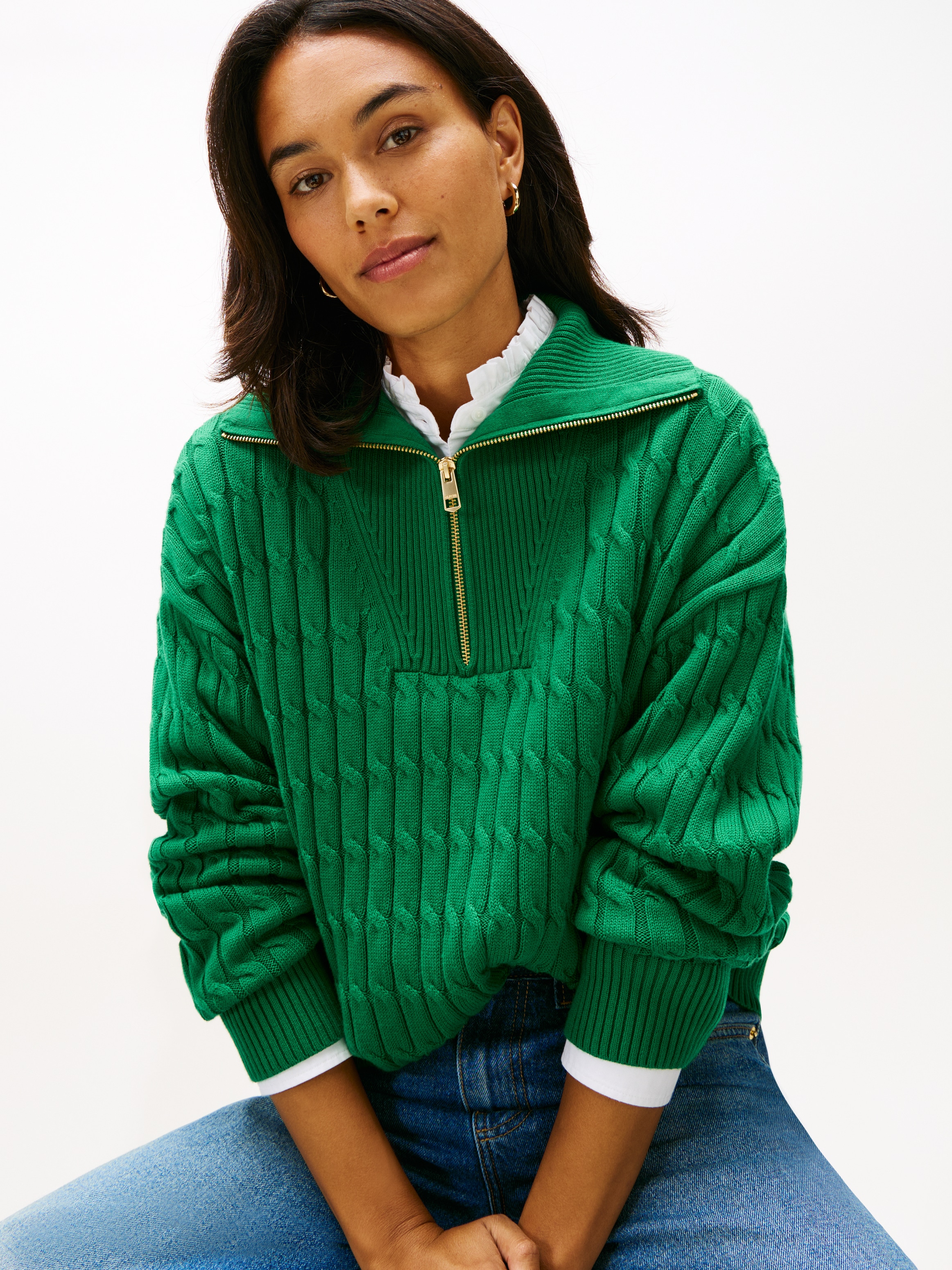 Tommy Hilfiger Troyer »CO CABLE MID GG 1/2 ZIP LS SWT« mit Zopfmuster