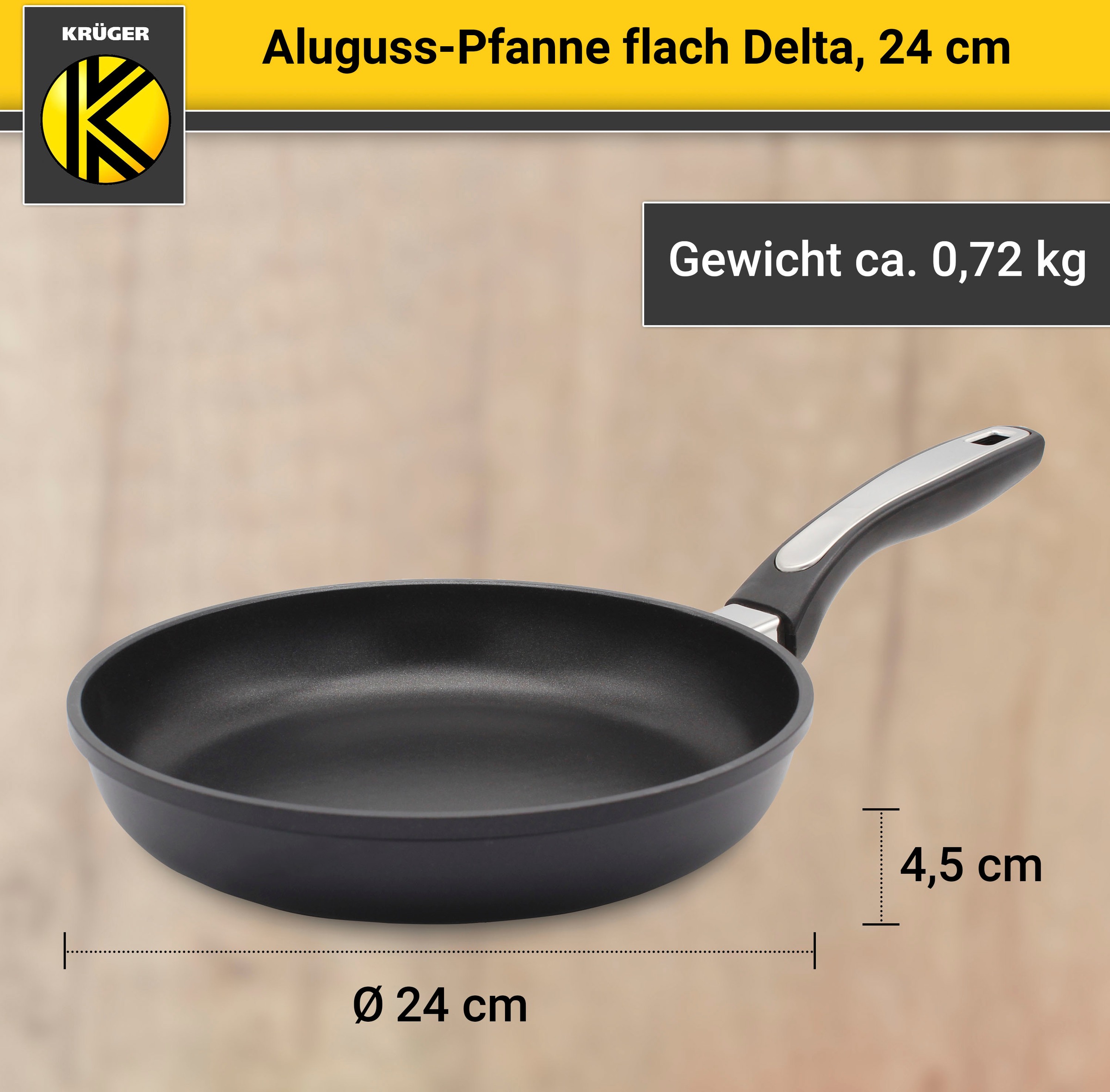 Krüger Bratpfanne »Aluguss Pfanne flach DELTA«, Aluminiumguss, (1 tlg.), für Induktions-Kochfelder geeignet