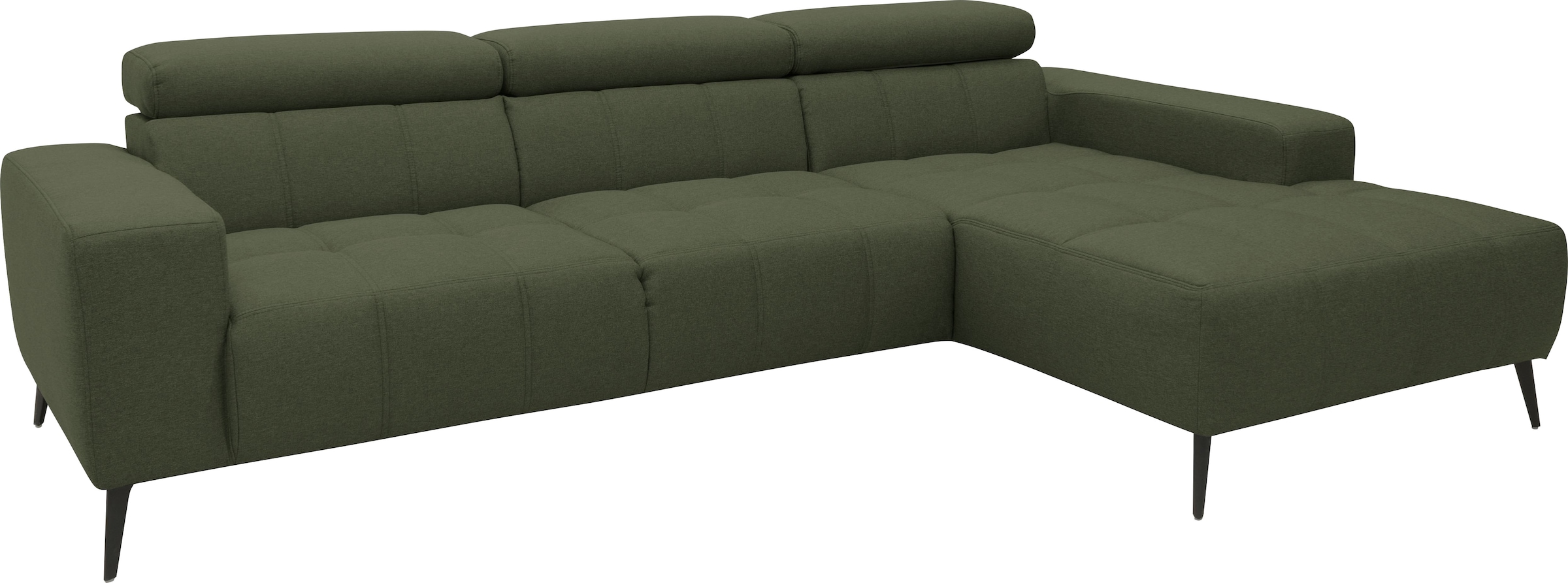 DOMO collection Ecksofa »Trento L-Form, mit Kufenfuß oder Einzelfuß«, wahlweise mit Kopfteilverstellung, Recamiere links/rechts bestellbar