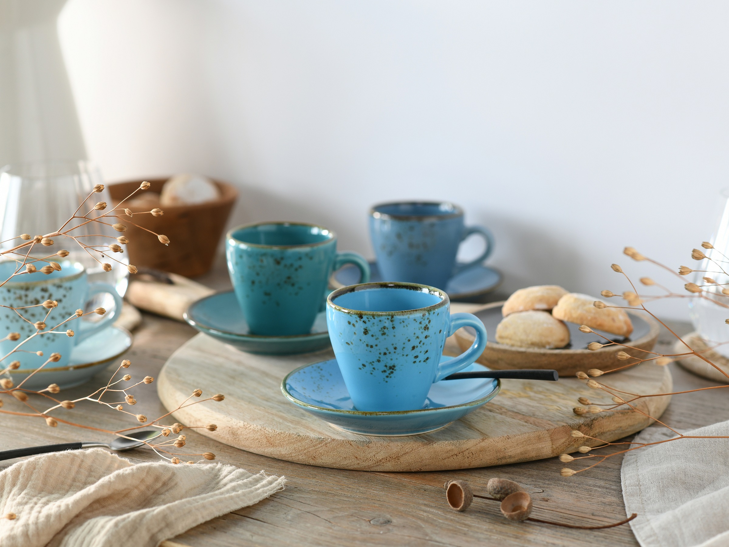 CreaTable Tasse »Tassen Set NATURE COLLECTION Aqua« Bistrotassen, 4 Cappuccinotassen, 4 Espressotassen, je mit Untertassen