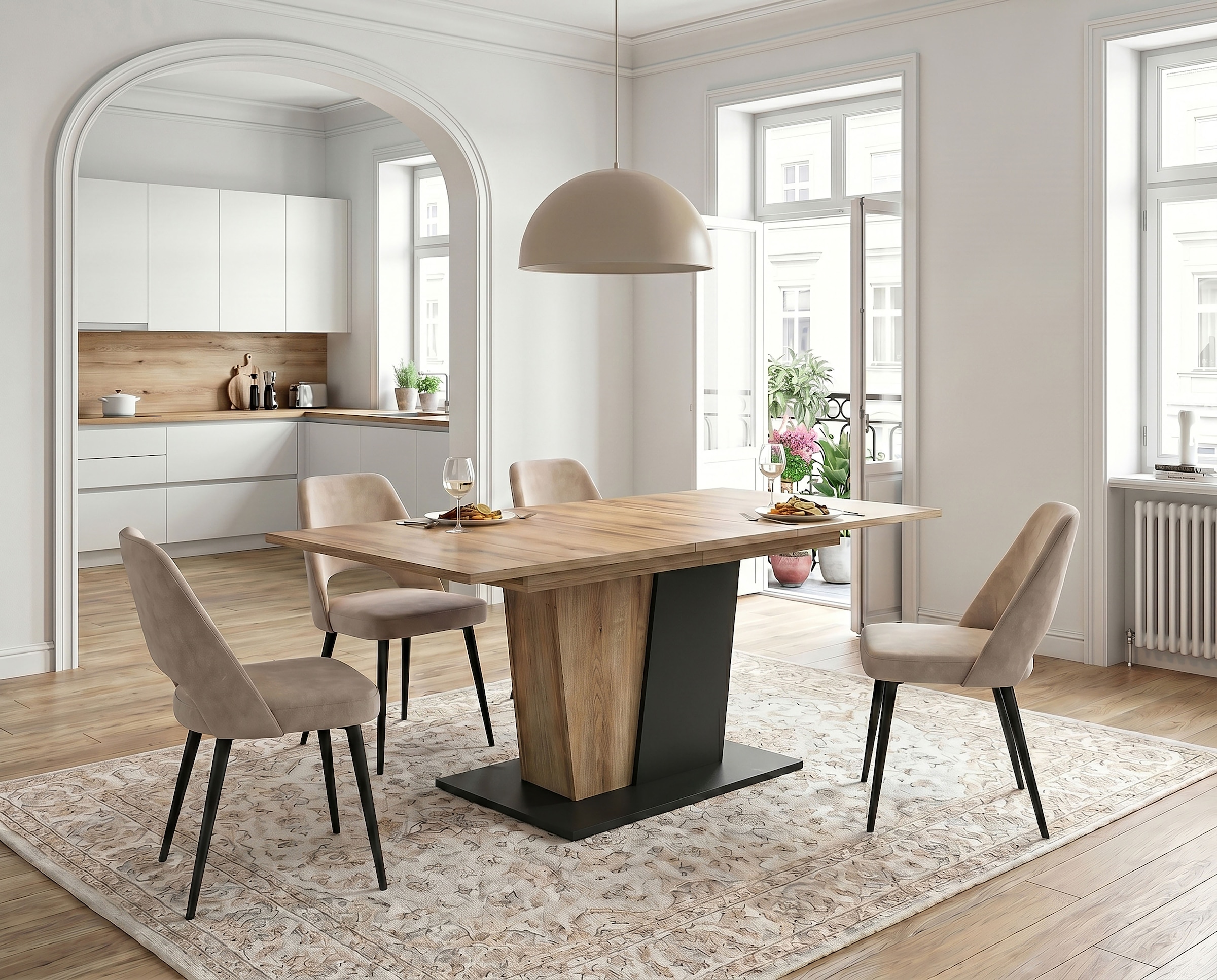 OTTO home Esstisch »MONOLITH, ausziehbar 150 -230 cm, inklusive 2x 40 cm Einlegeplatte« V-Gestell mit Bodenplatte, Tisch, Küchentisch, Esszimmer, Küche