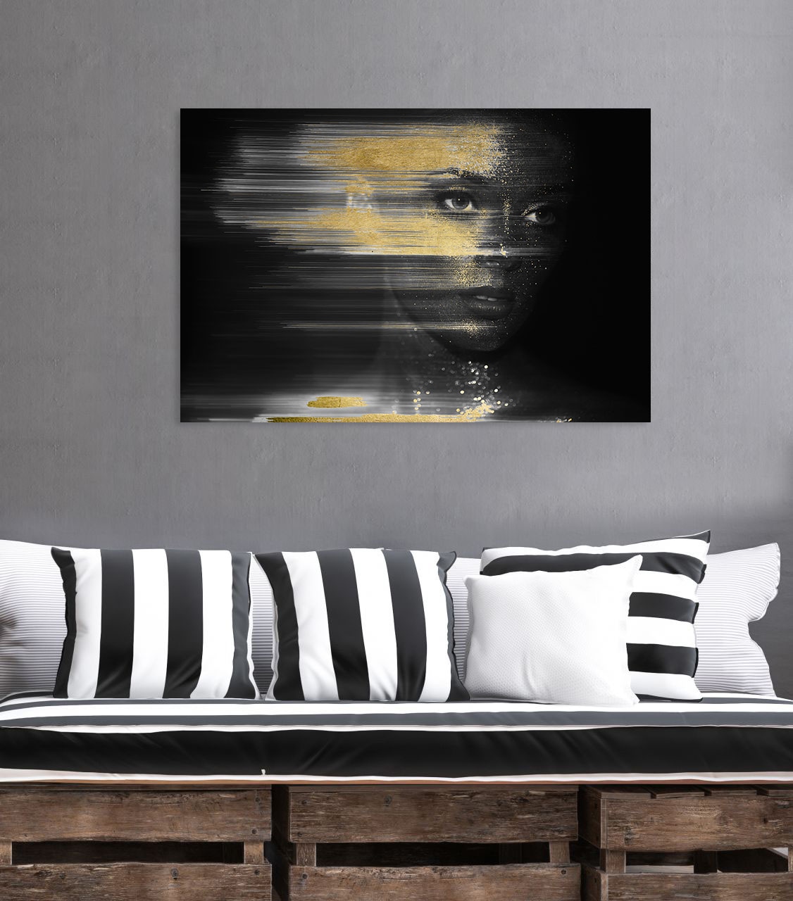 queence Acrylglasbild »Isis«, Kunst-Gemälde-Frau-Bilder von Frauen-Mode-Modern-Fashion-Magazincover, (1 St.), von Hand eingearbeitete Blattgold Applikationen