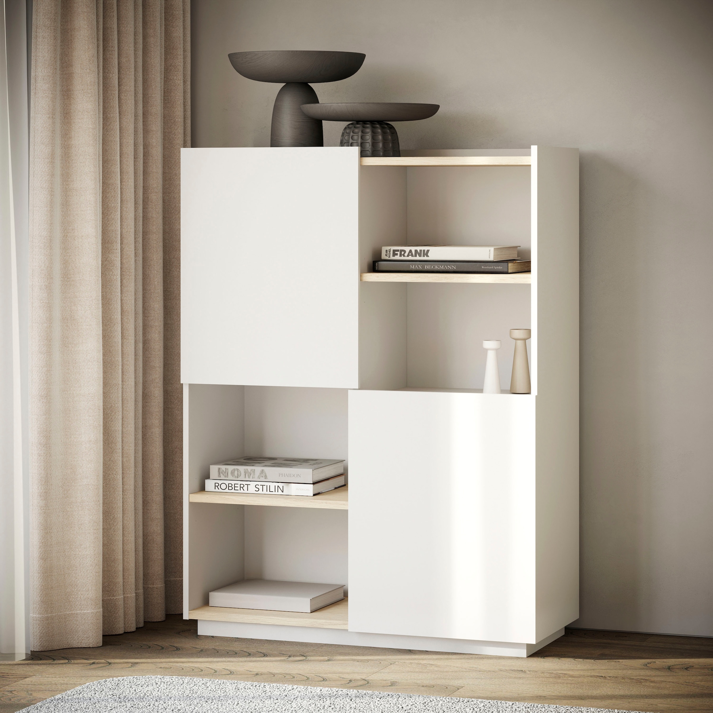 Highboard »Nina«, Stauraumschrank aus Echtholzfurnier mit Metallfüssen, Breite 100 cm