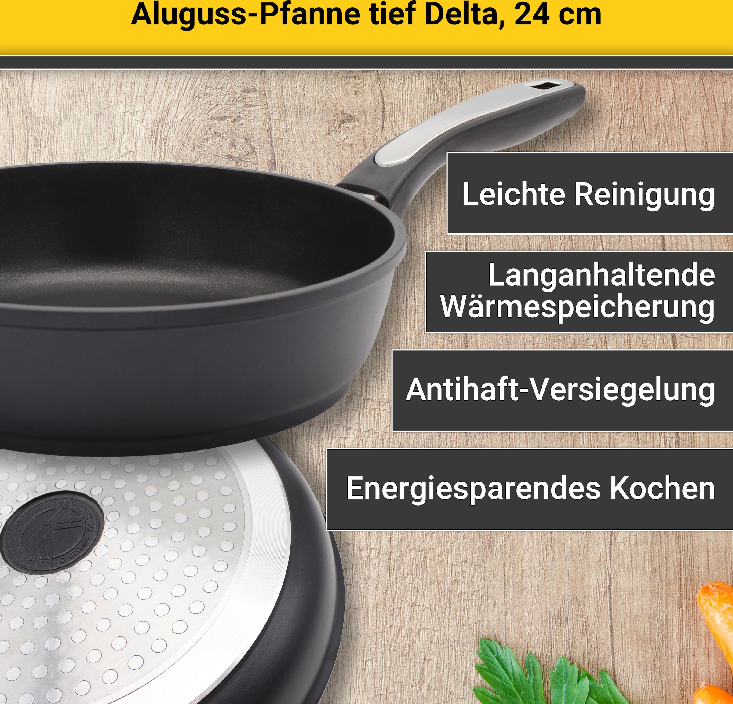 Krüger Bratpfanne »Aluguss Pfanne tief DELTA, 24 cm«, Aluminiumguss, (1 tlg.), für Induktions-Kochfelder geeignet, tiefe Ausführung