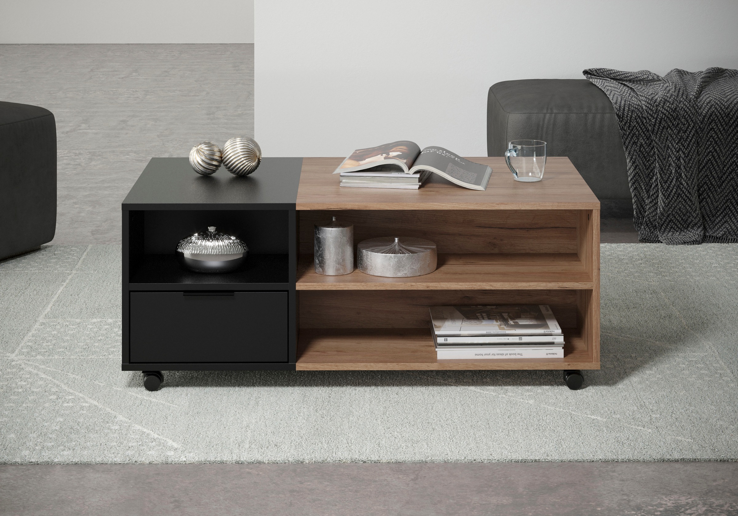 INOSIGN Couchtisch »Kriens«, Eleganter Wohnzimmertisch auf Rollen - Maße (B/T/H) 110/60/44 cm