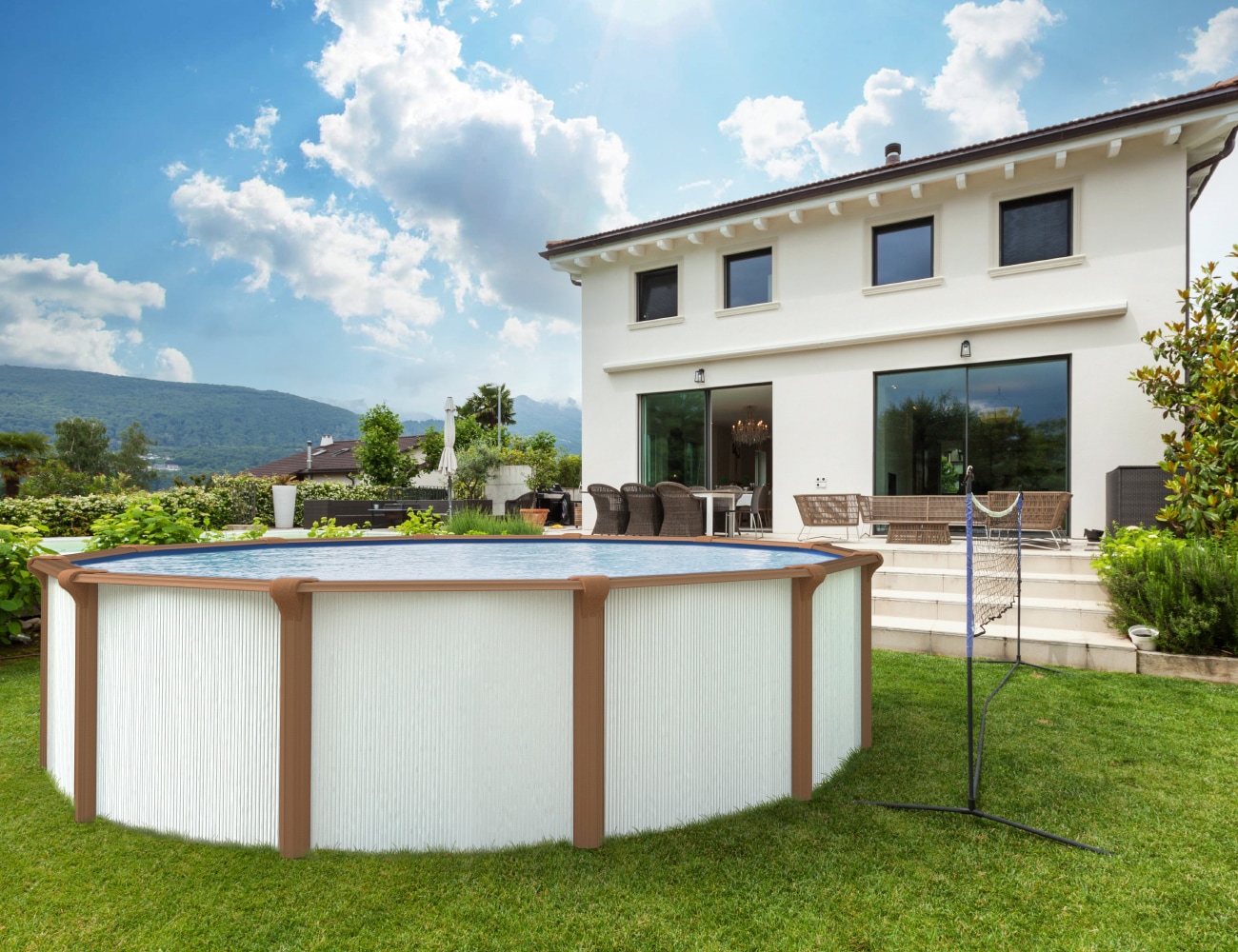 KWAD Rundpool »Green line Evolution«, (Komplett-Set, 10 tlg.), 5,5x1,32 white- wood, Folie in blau, sand oder grau erhältlich