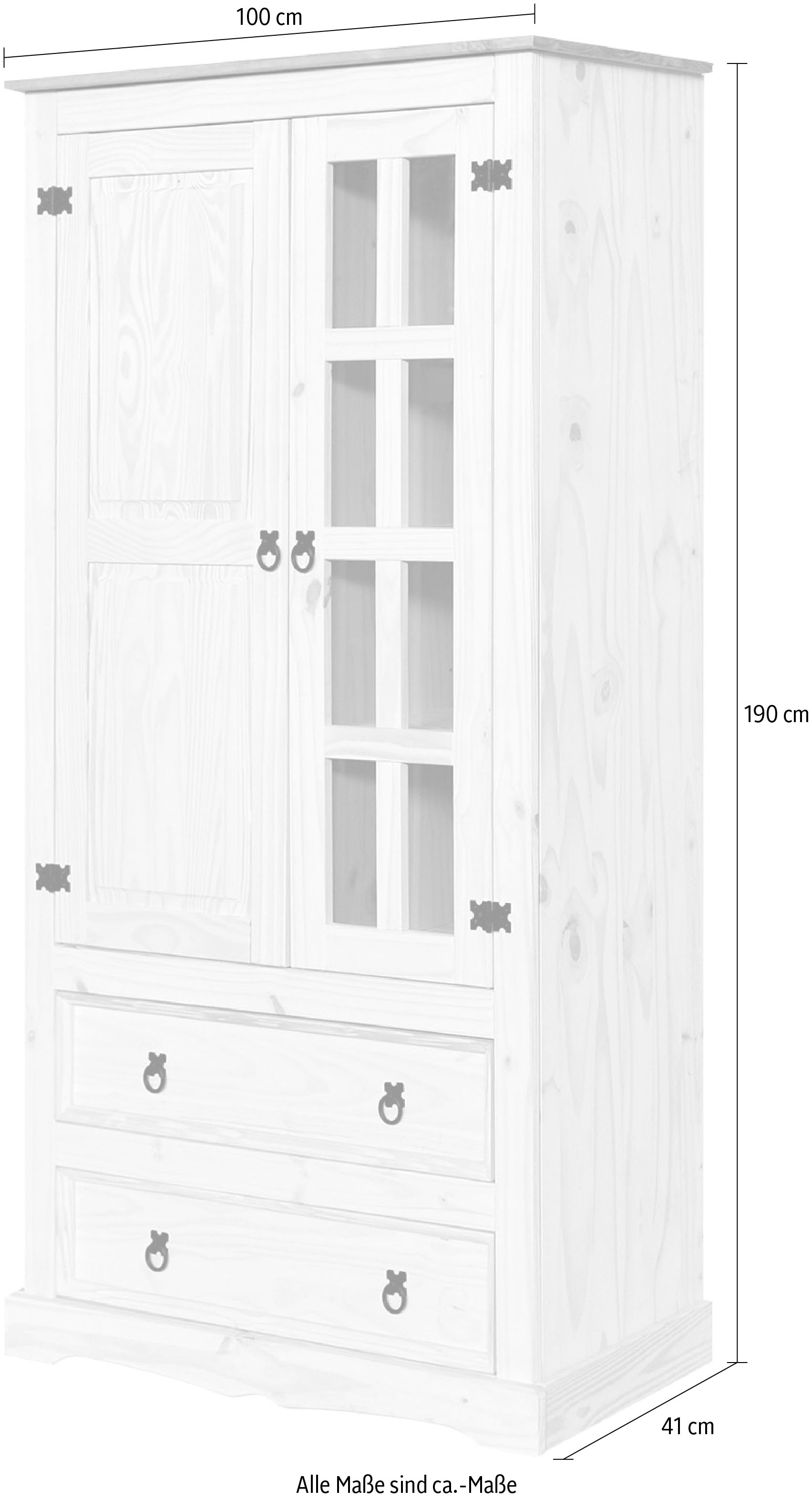 Möbilia Vitrine Ziergriffe und Scharniere aus Metall