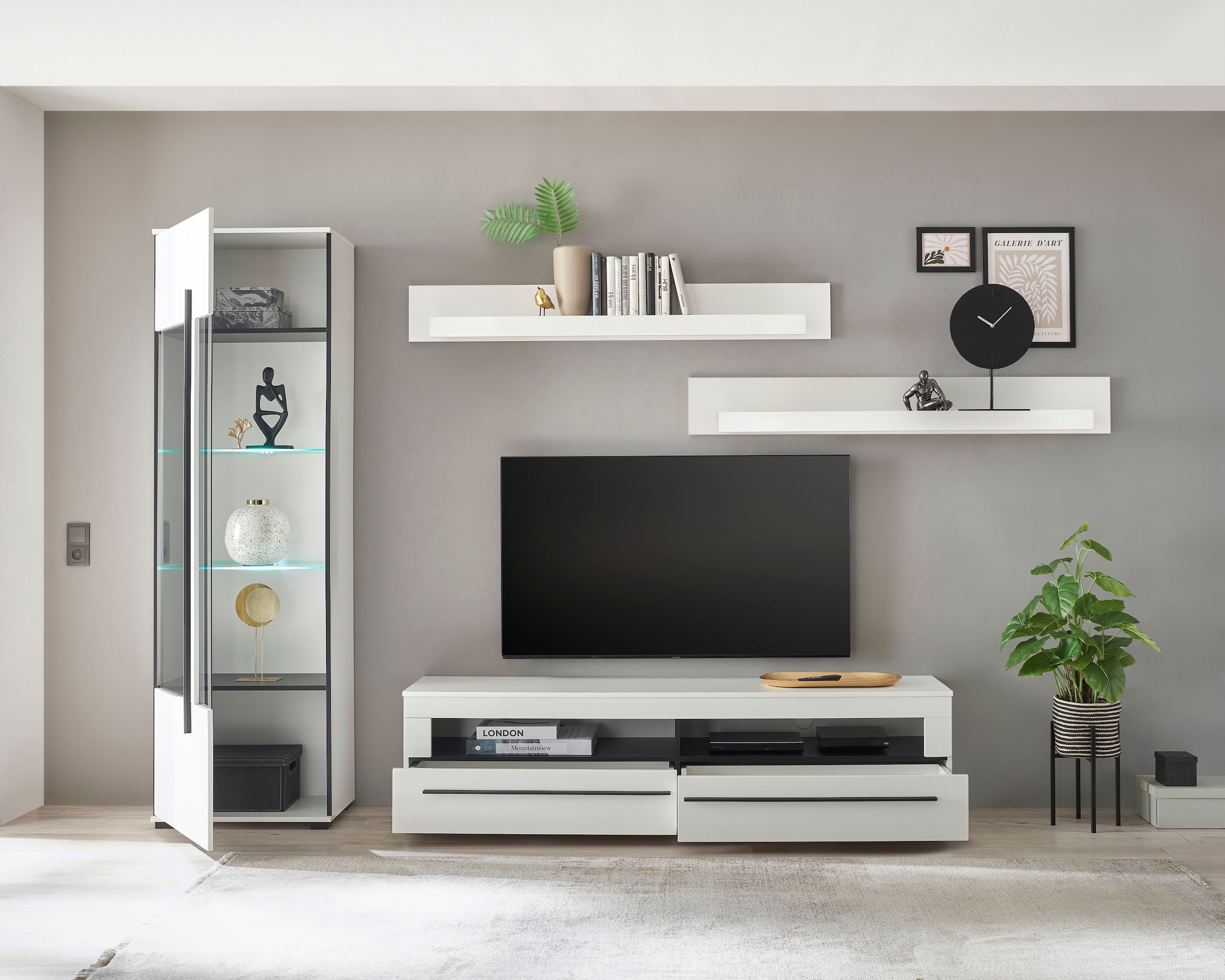 Home affaire Wohnwand »Cantara, moderne Anbauwand, Wohnzimmer-Set, in Eiche Evoke oder Weiß« Set, 