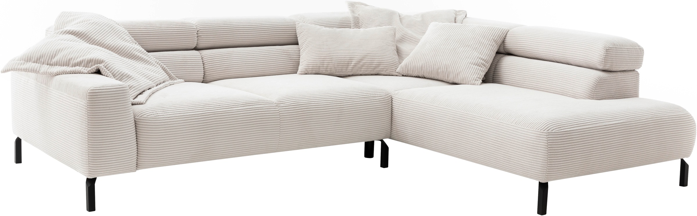 Places of Style Ecksofa »Antonelli, L-Form, inkl. Kopfteilverstellung, Breite 276 cm«, mit elektrischer Sitztiefenverstellung, in Cord, weiß